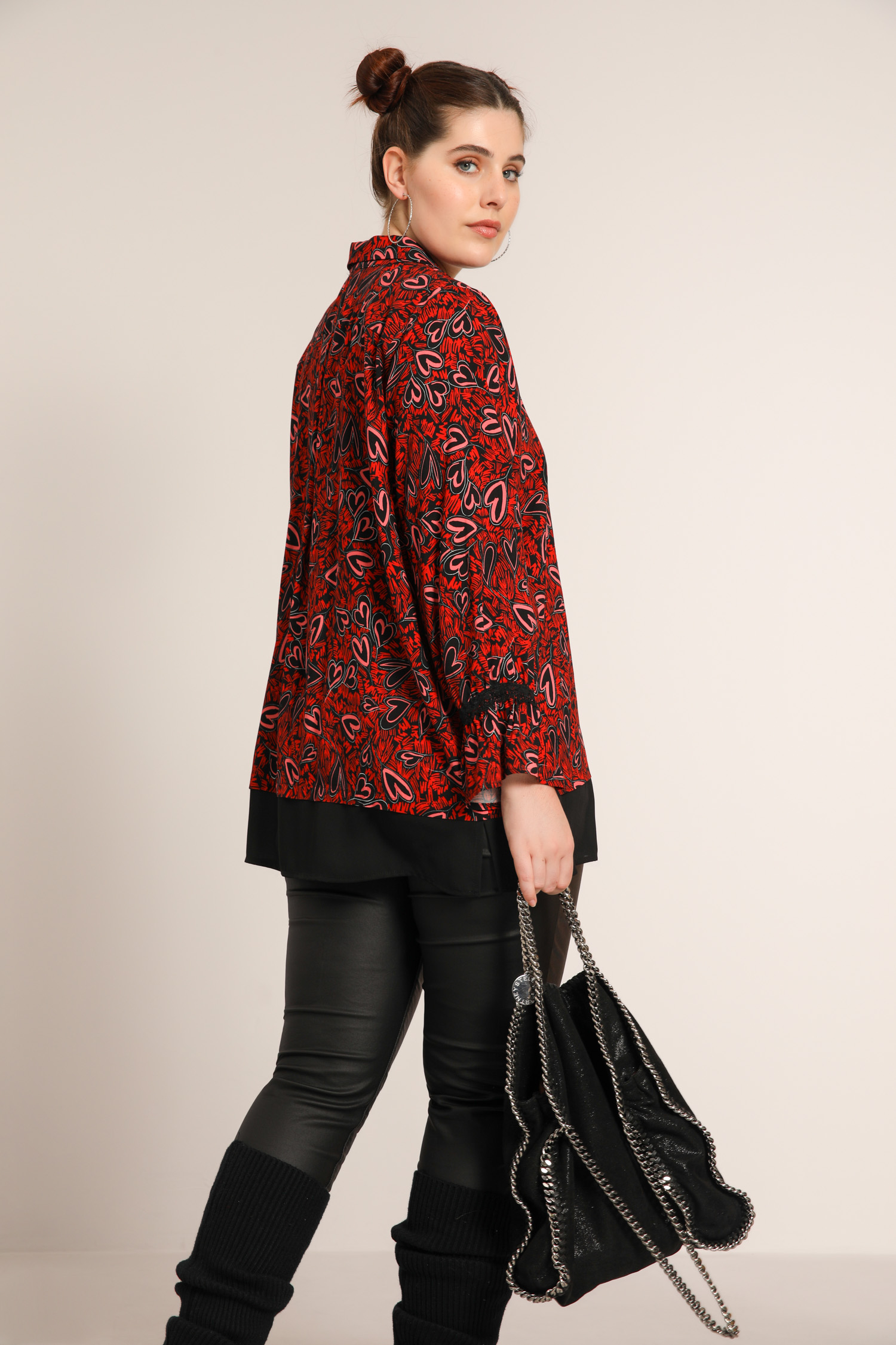 Printed blouse with zipped collar