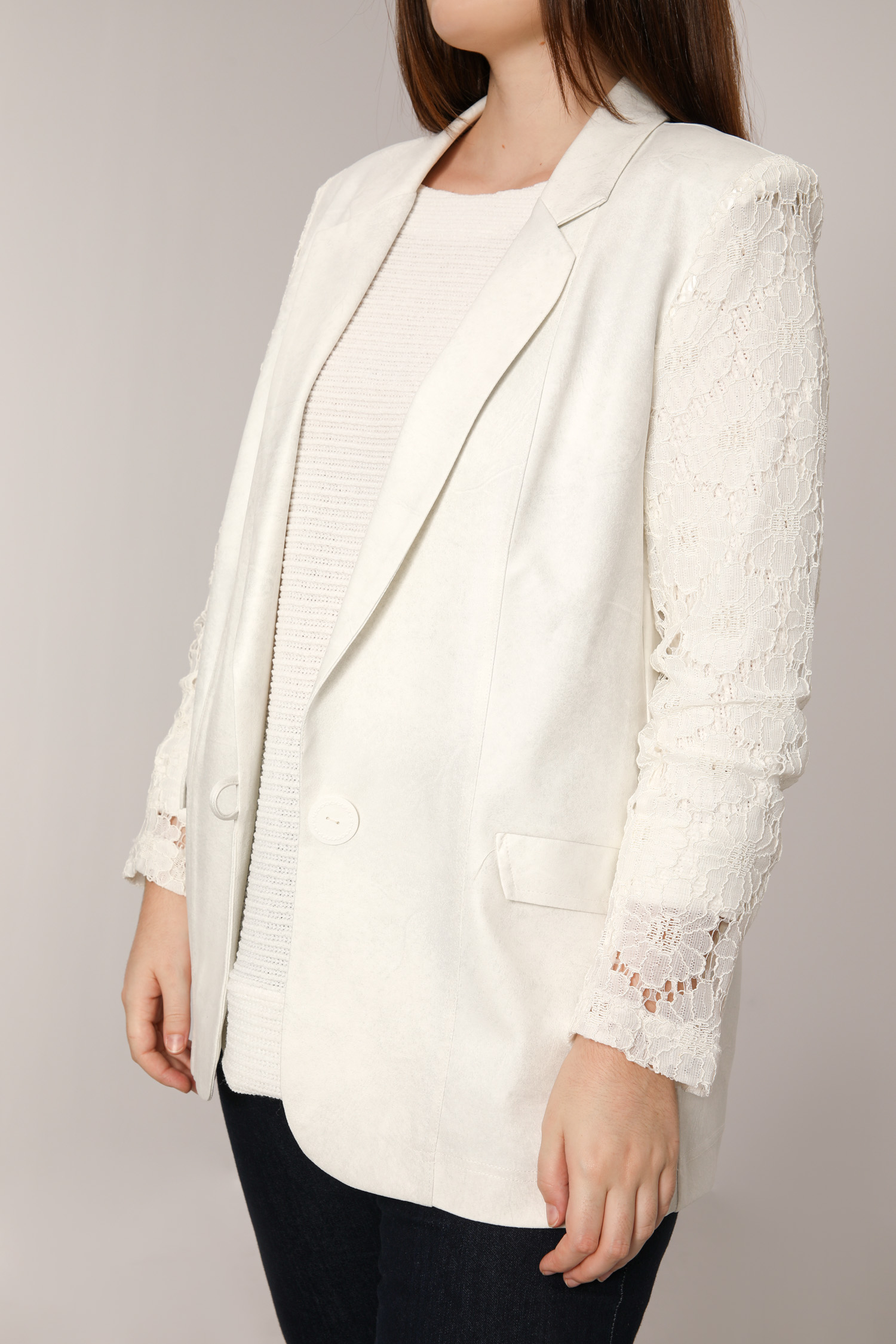 tailored jacket in faux and lace