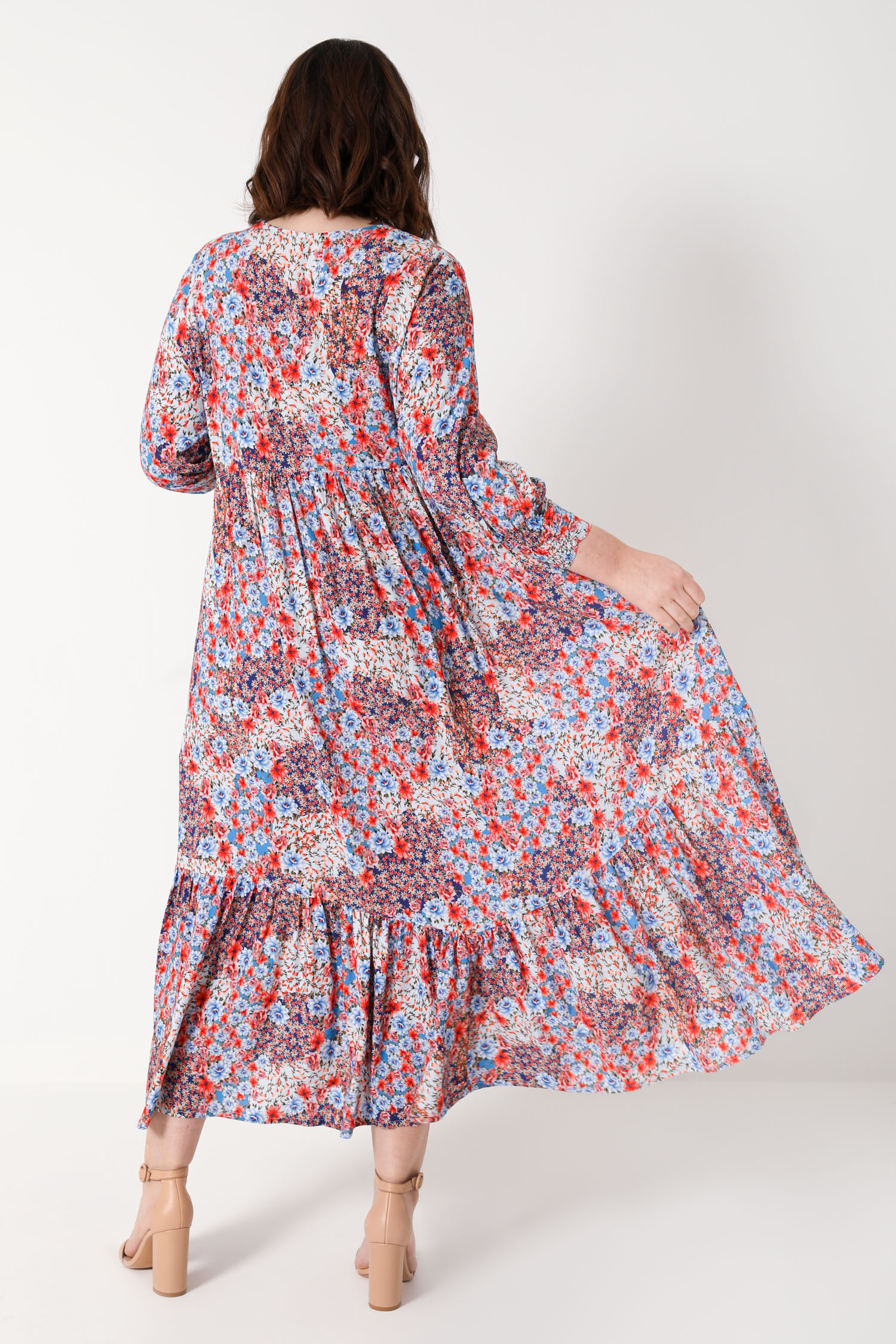 long floral dress with piping (DELIVERY 25/30 OCTOBER)