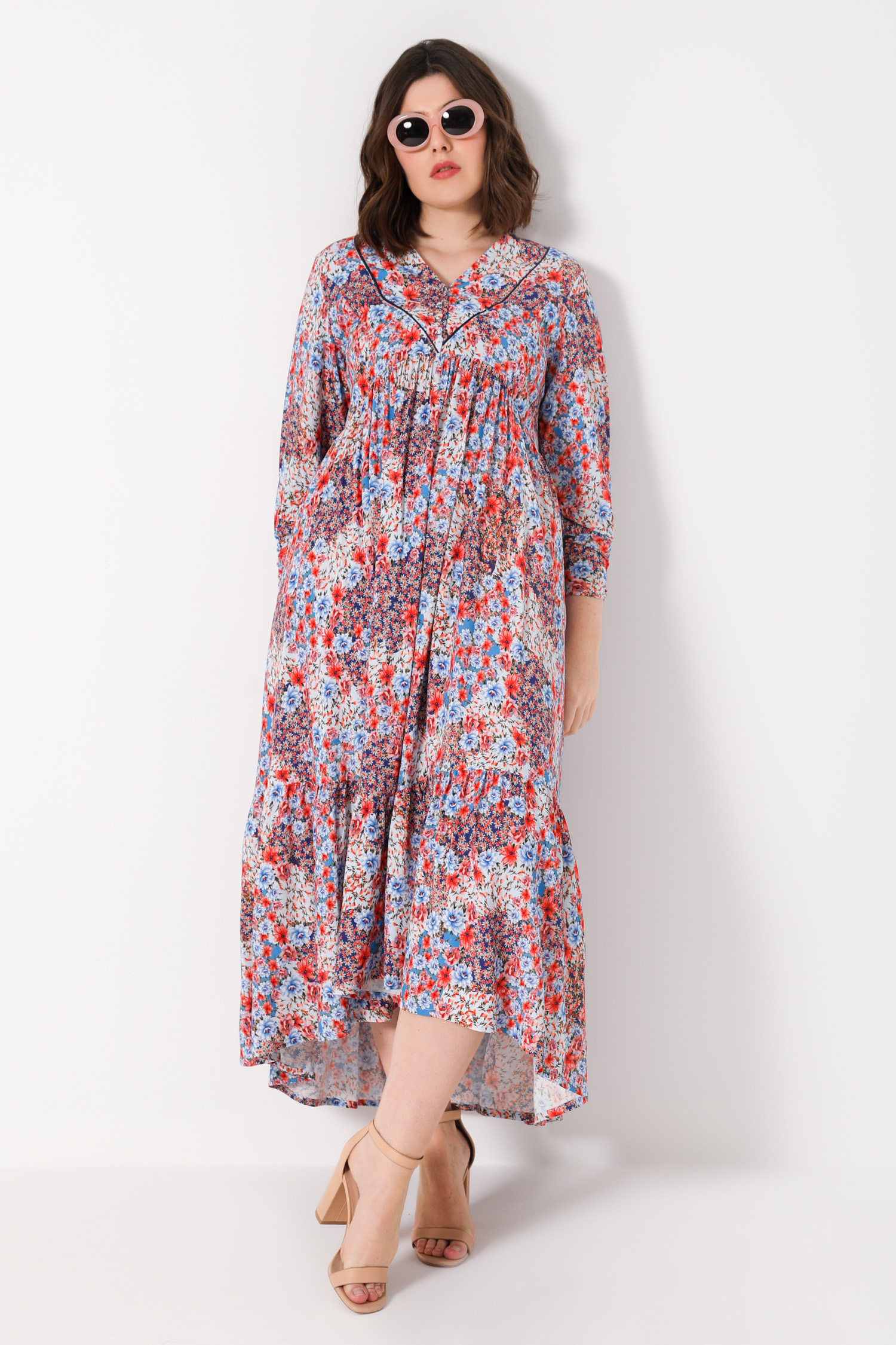 long floral dress with piping (DELIVERY 25/30 OCTOBER)