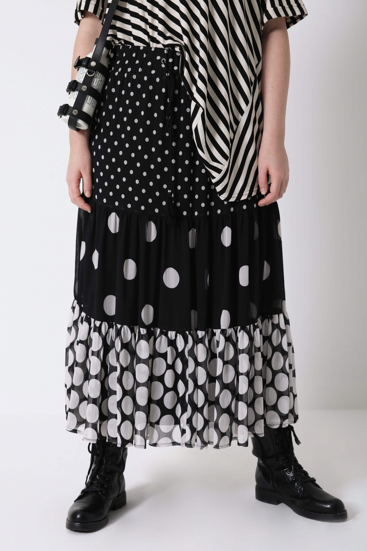 Long polka-dot printed voile skirt