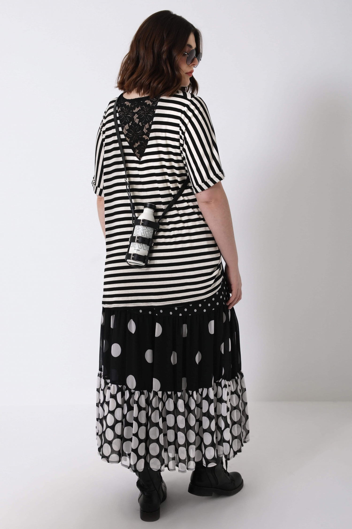 Long polka-dot printed voile skirt