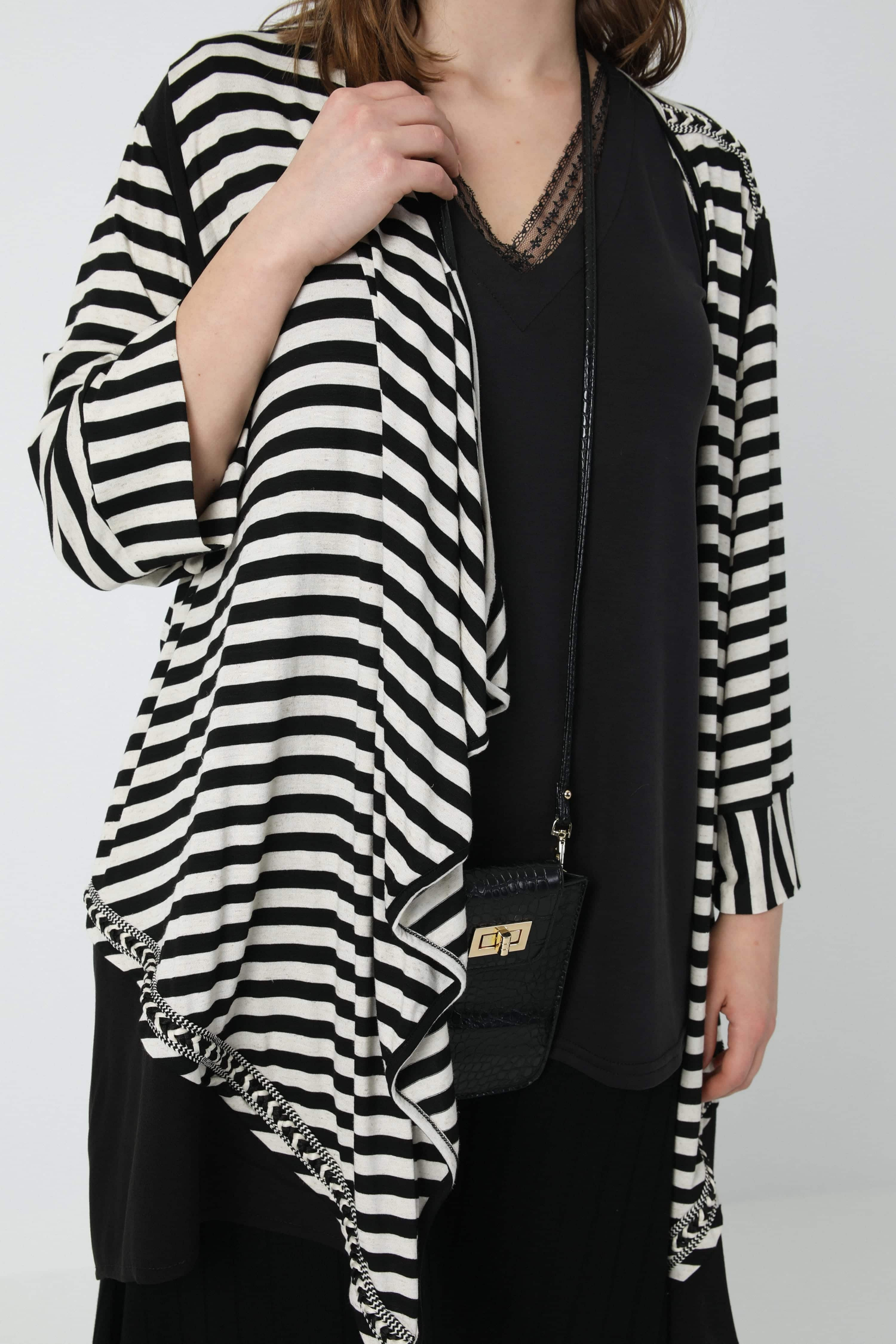 Striped and plain knit cardigan