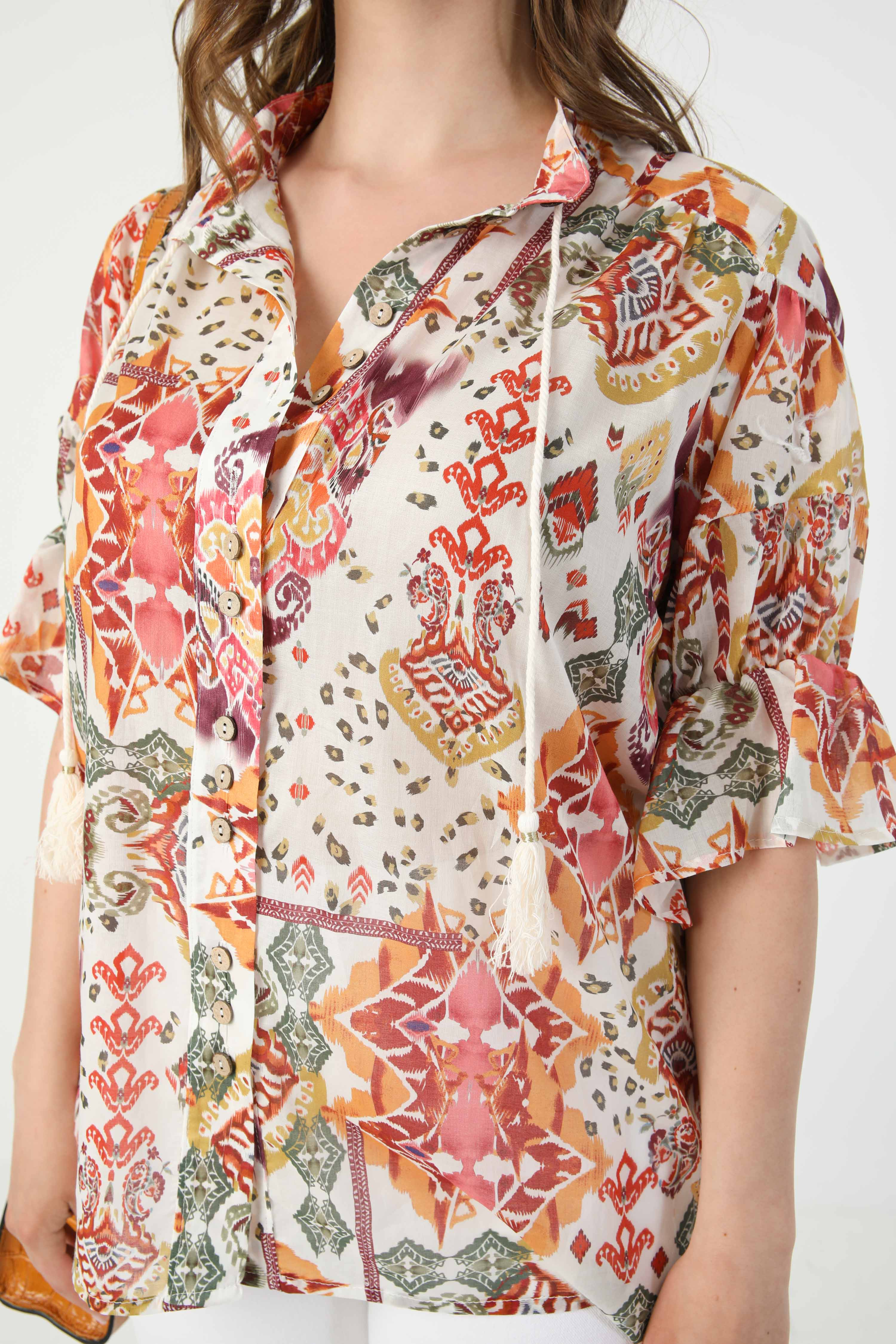 Printed cotton voile shirt