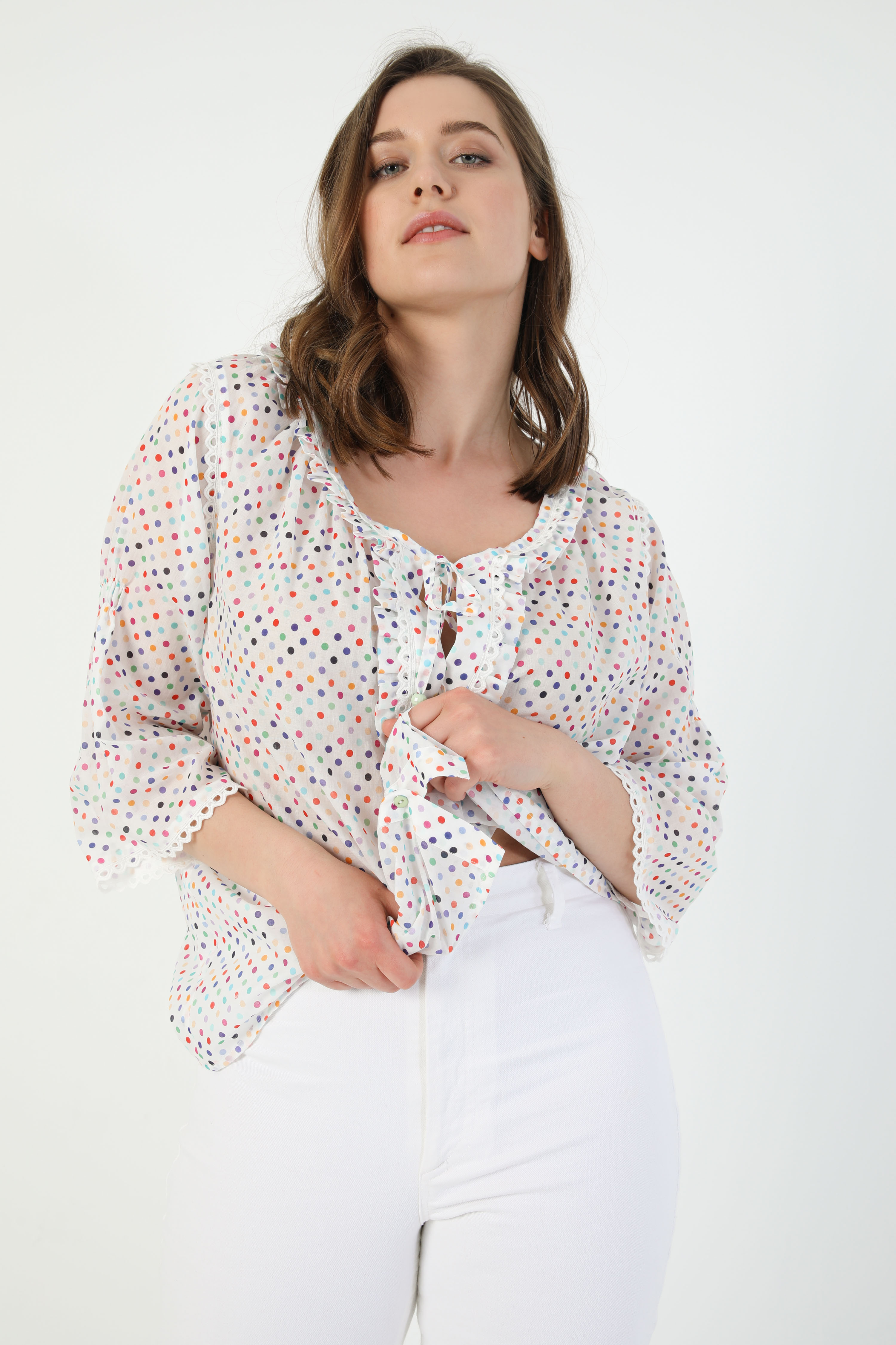 Multicolored polka-dot cotton veil shirt (shipping May 5/10)