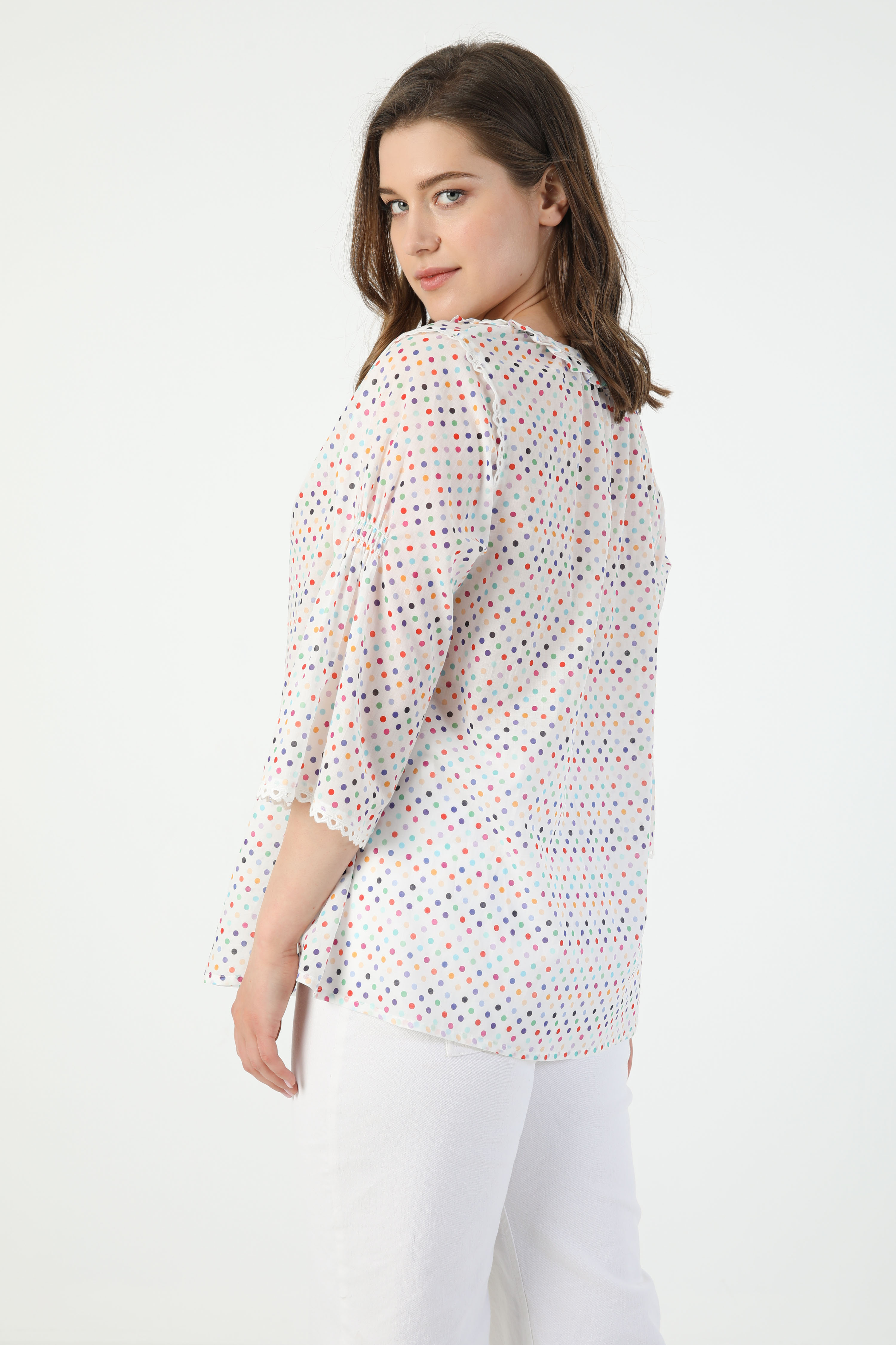 Multicolored polka-dot cotton veil shirt (shipping May 5/10)
