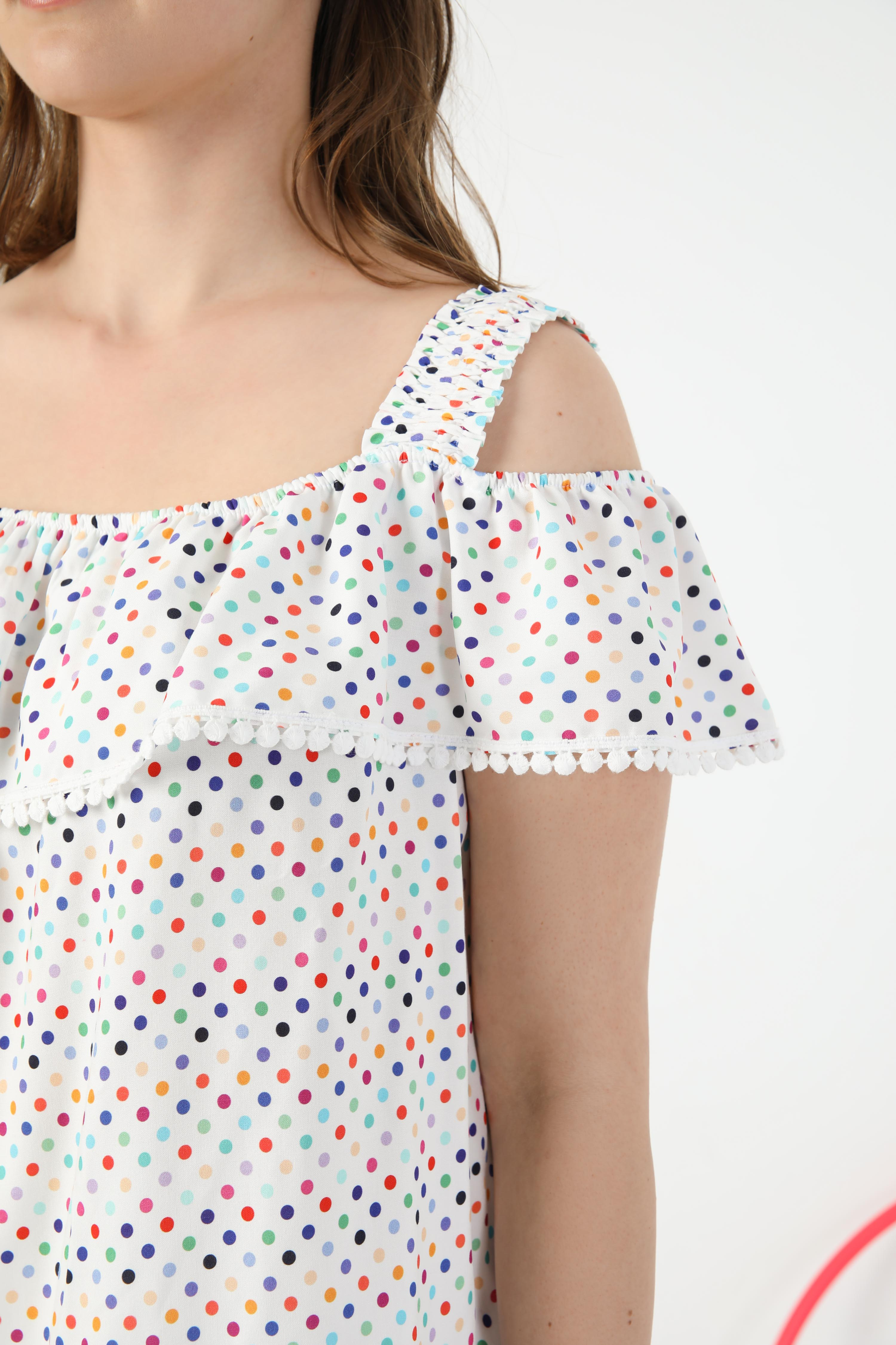 Polka dot print blouse with suspenders (Shipping May 5/10)