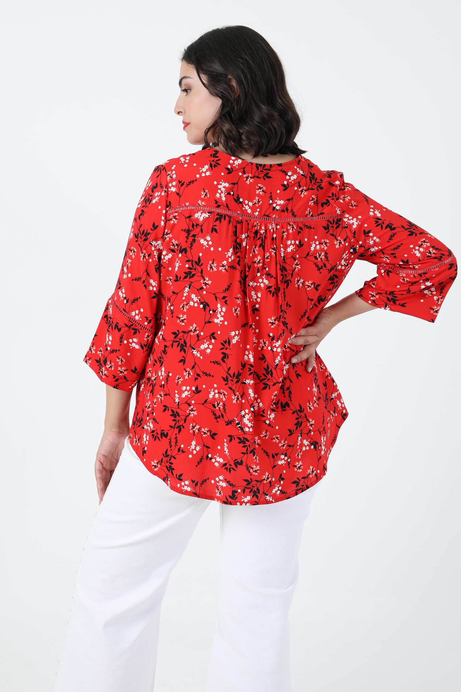 Printed blouse with collar tab