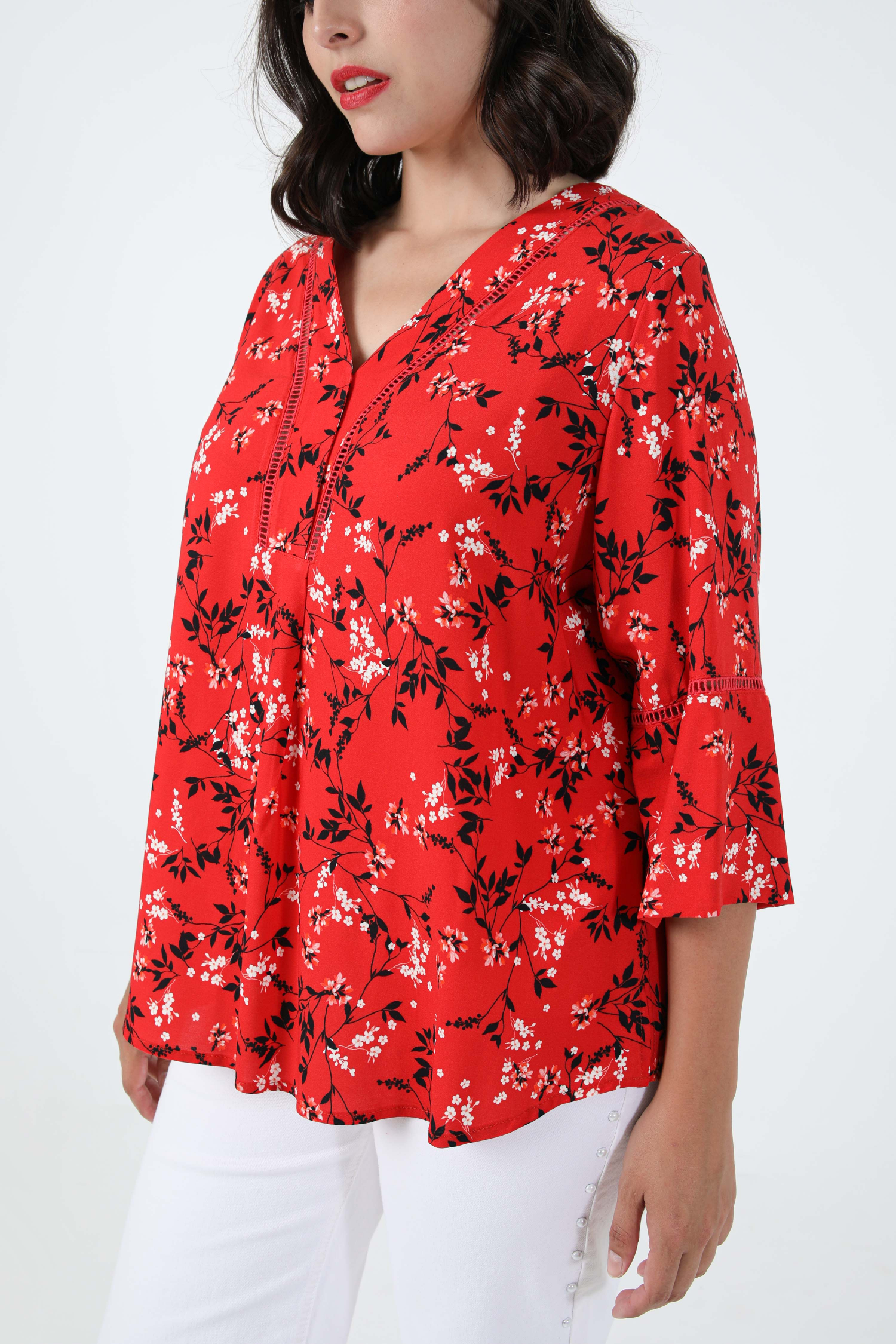 Printed blouse with collar tab