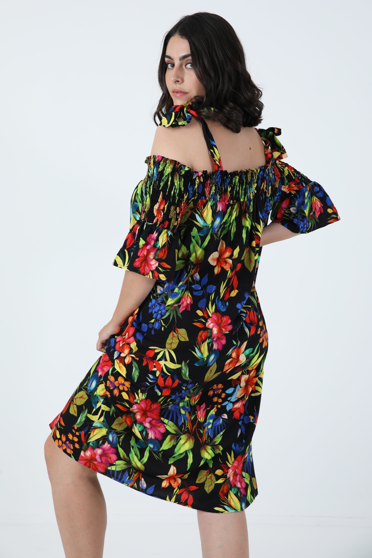 Printed mid-length dress in éco-responsable fabric