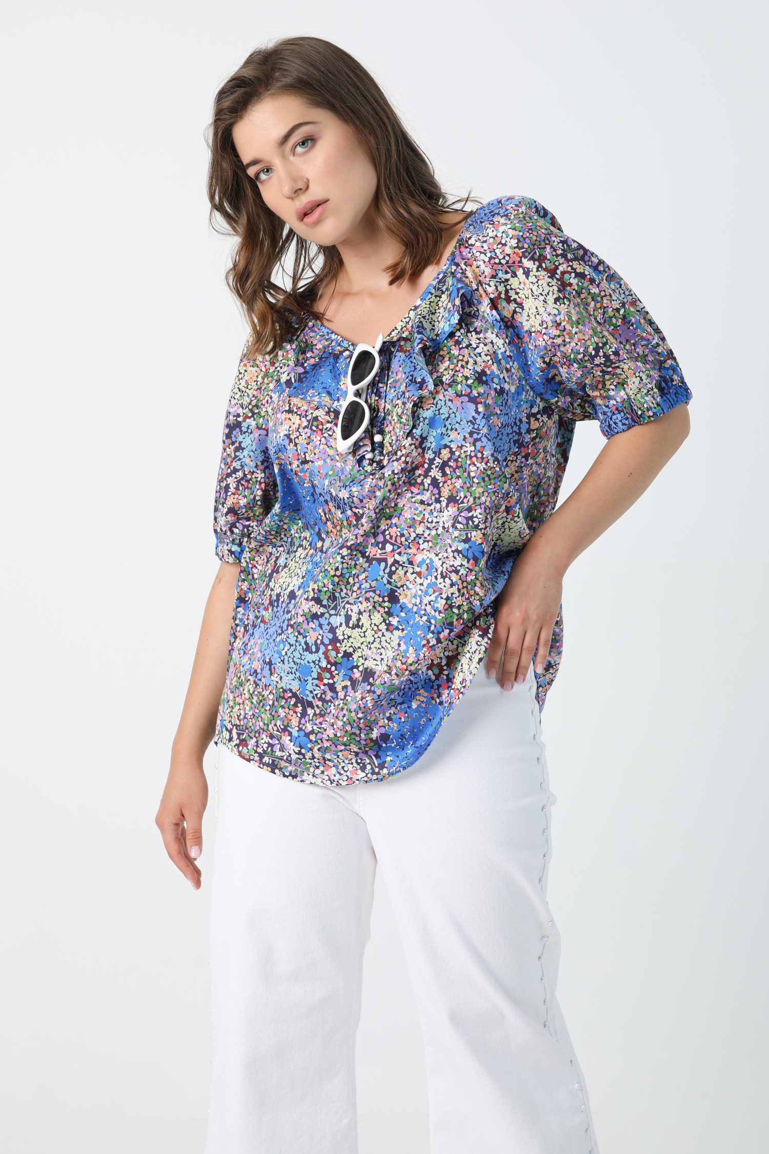 Printed cotton blouse with eoko-tex fabric
