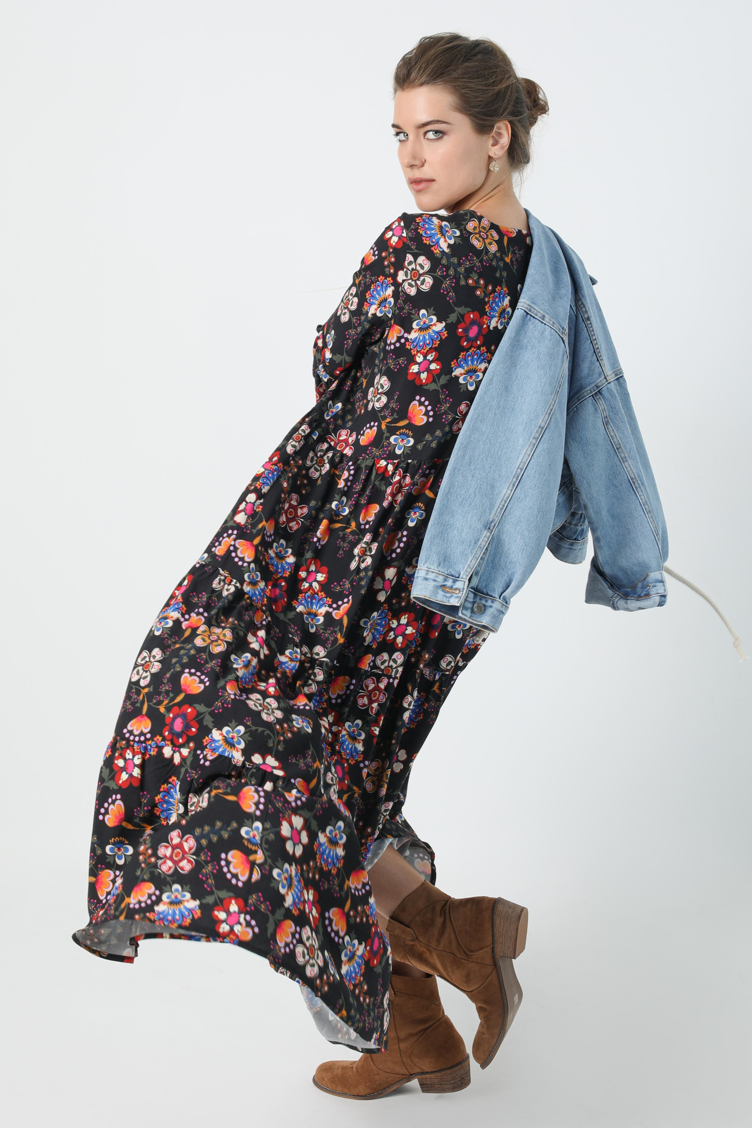 Bohemian style printed long dress in oeko-tex fabric