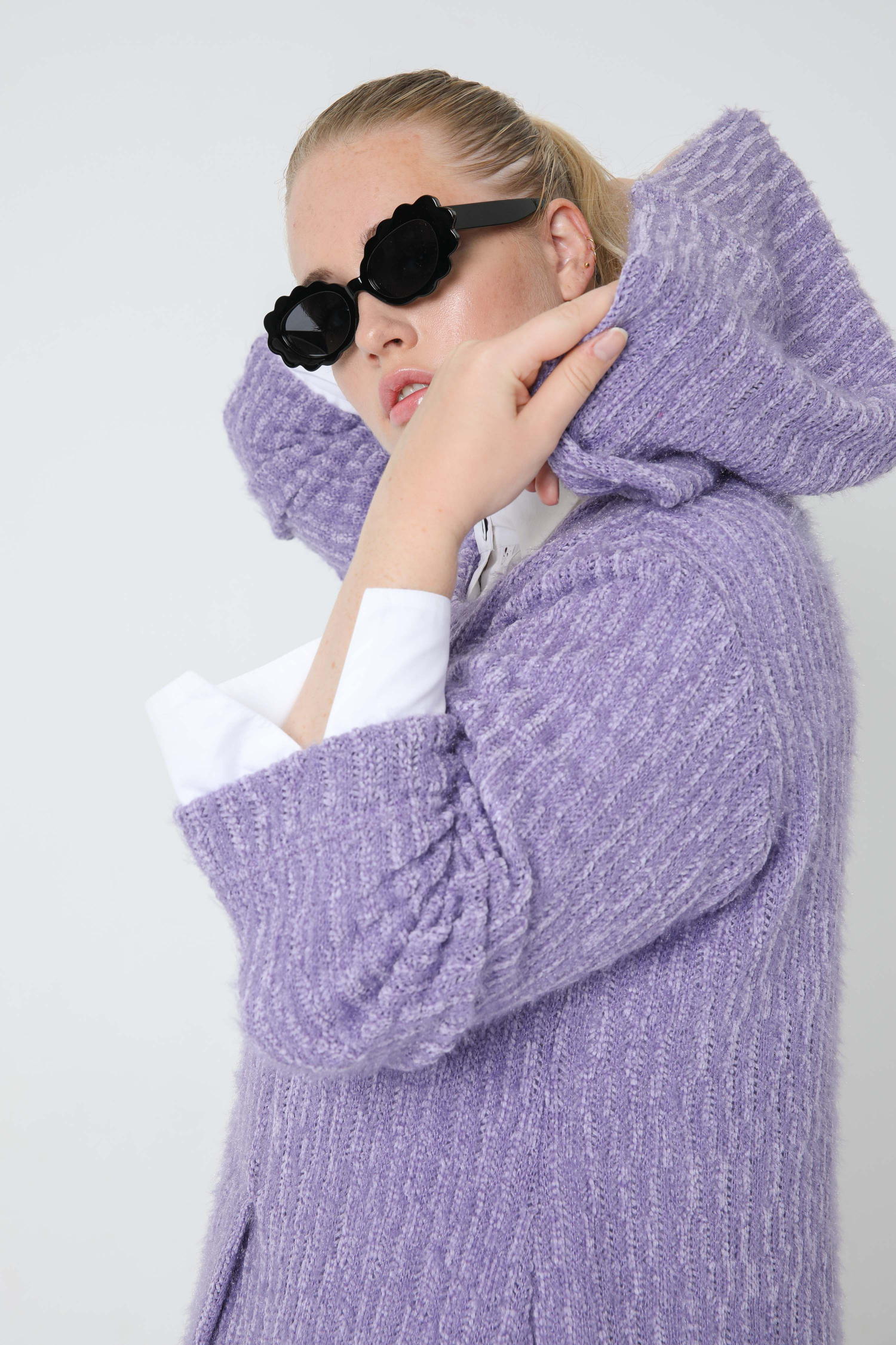 Chenille sweater with hood