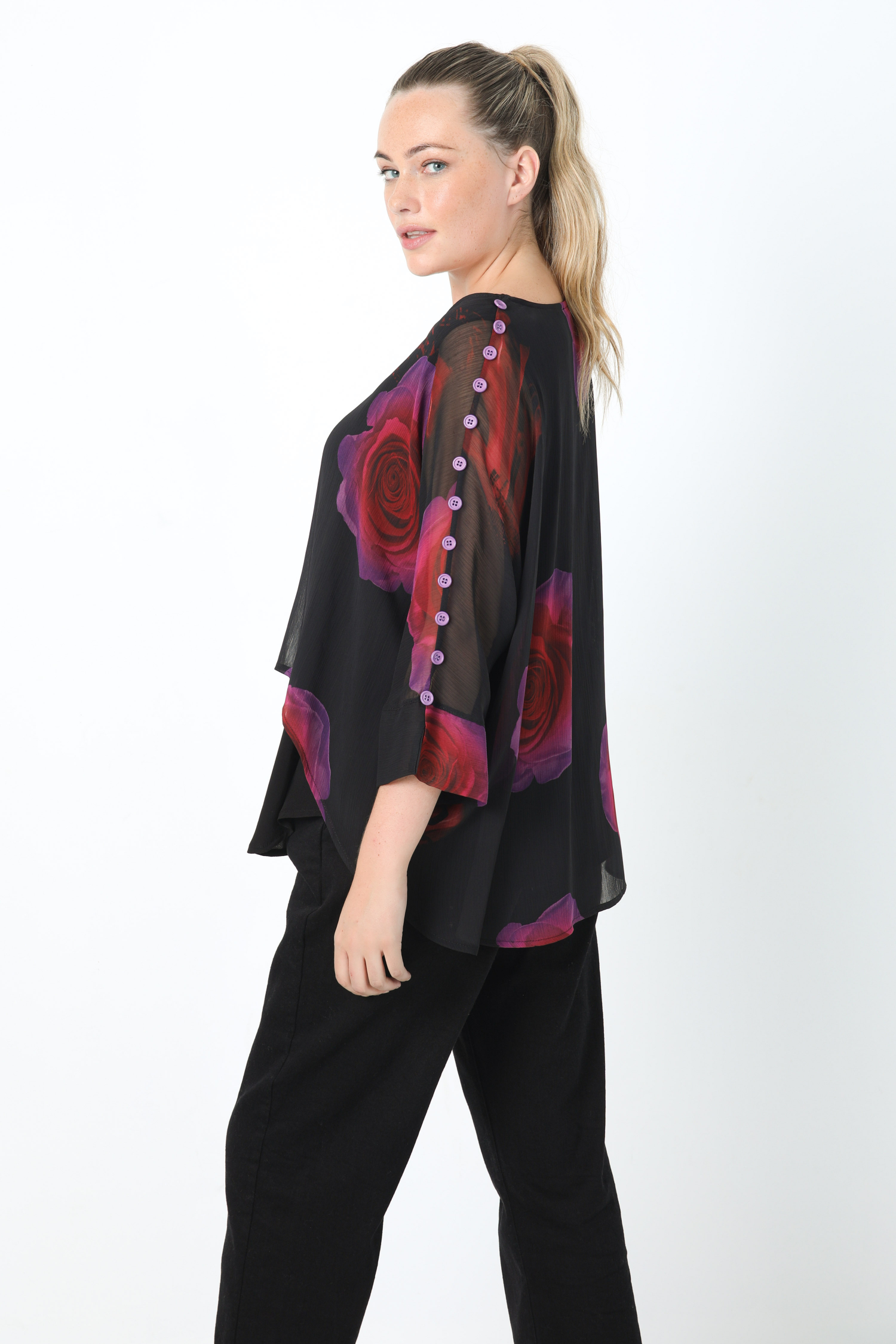 Layered blouse in eco-responsible printed voile