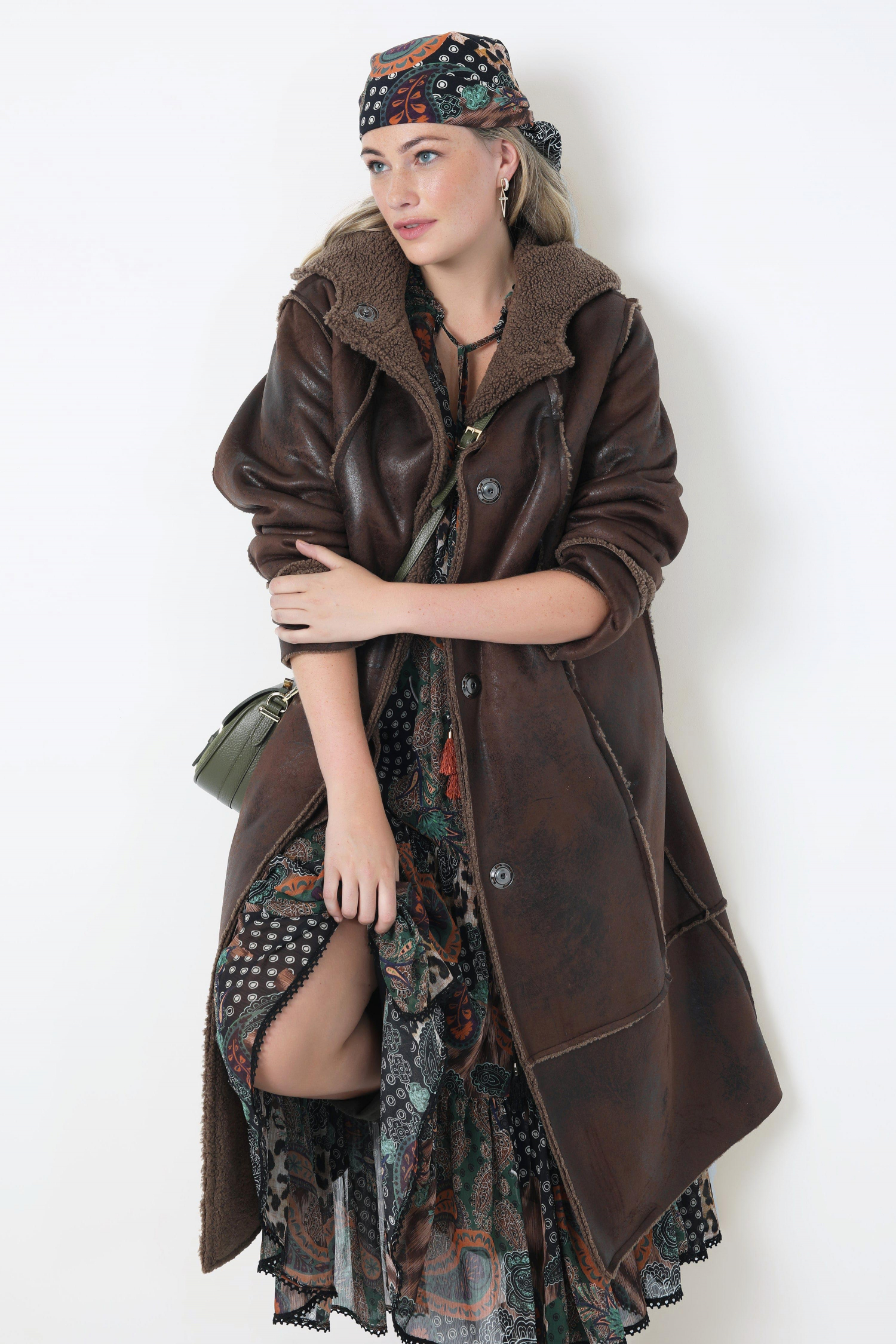Vegan shearling hooded coat