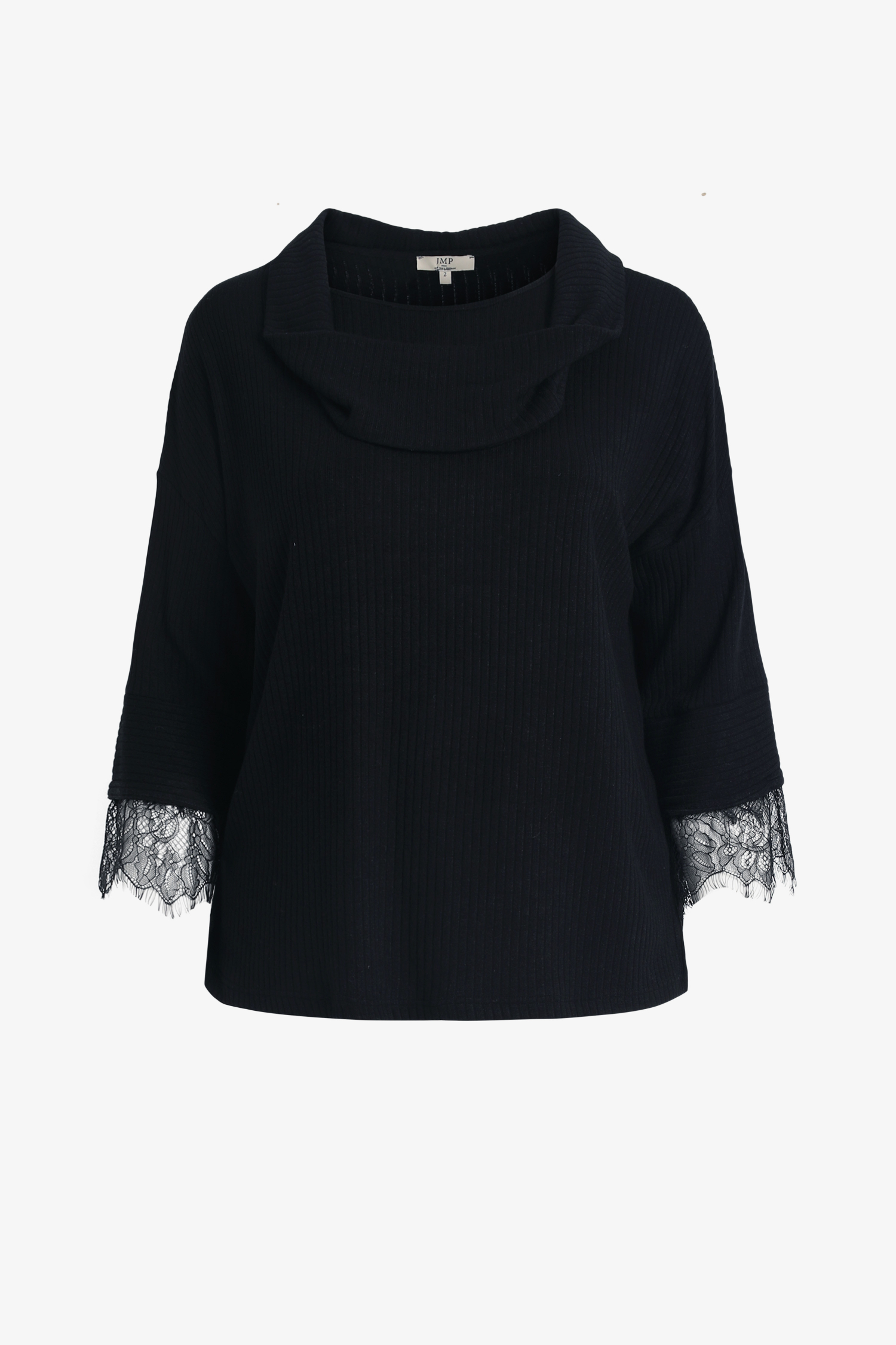 Pull en maille unie côtelée avec dentelle