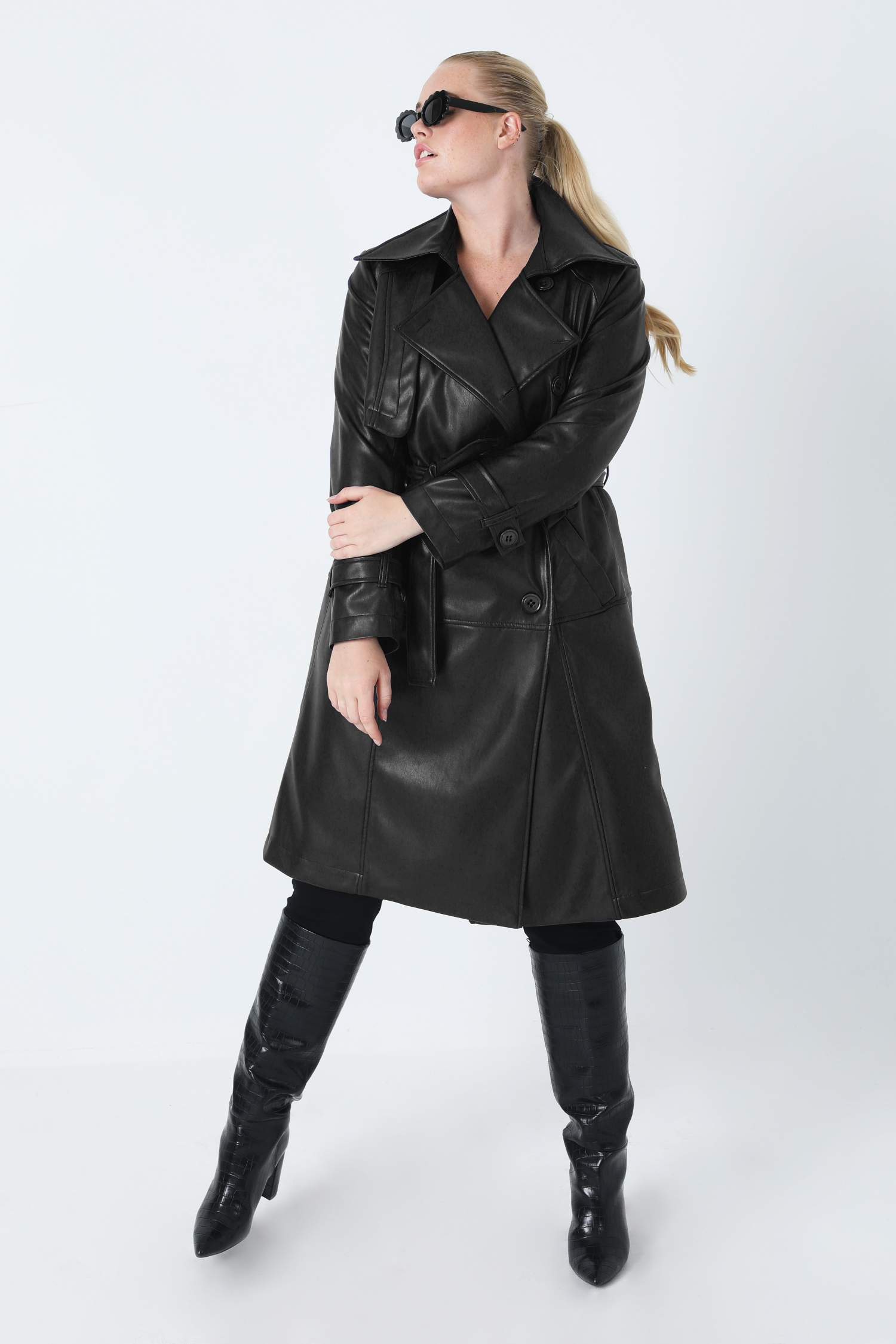 Long vegan leather trench coat (Shipping October 5/10)