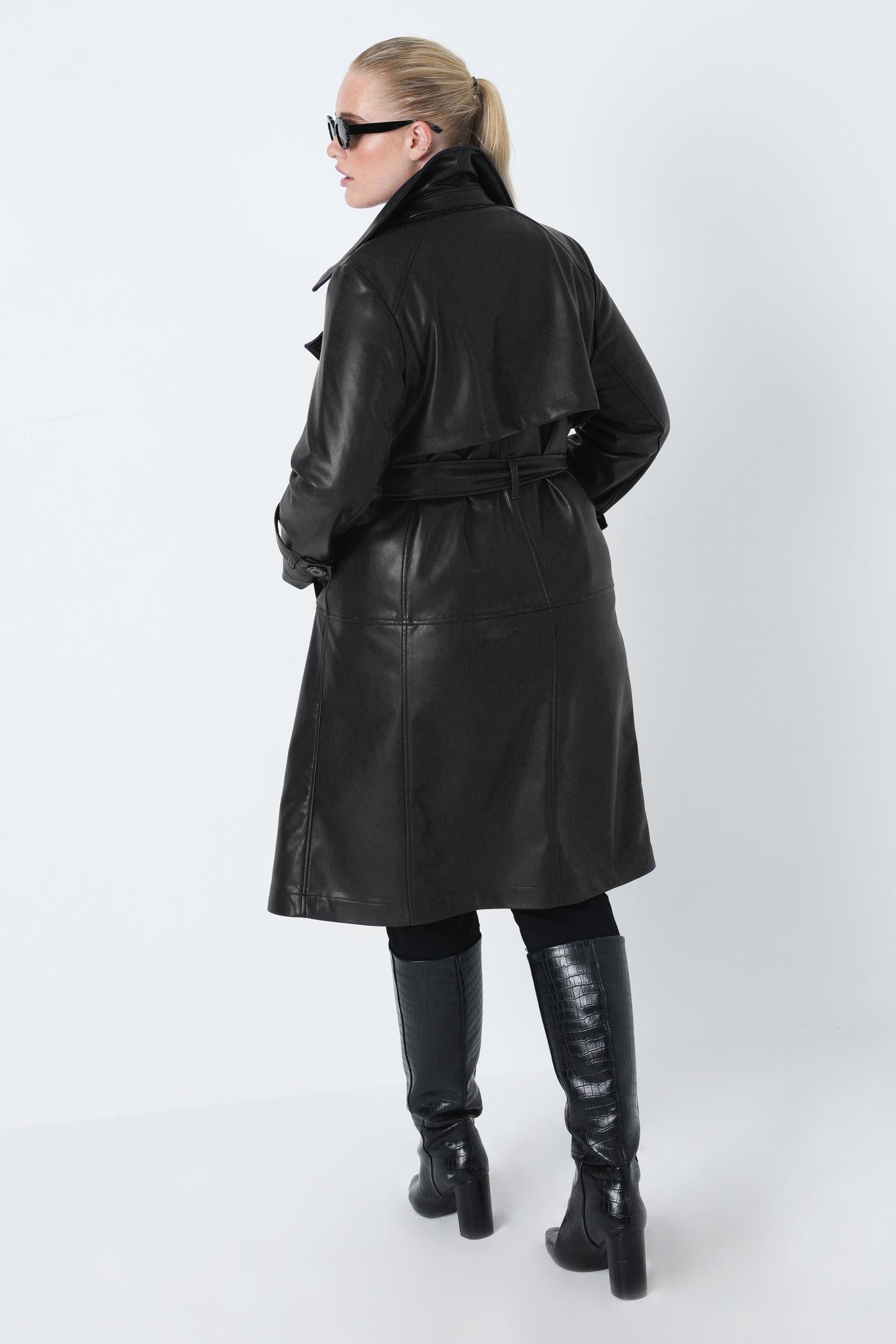 Long vegan leather trench coat (Shipping October 5/10)
