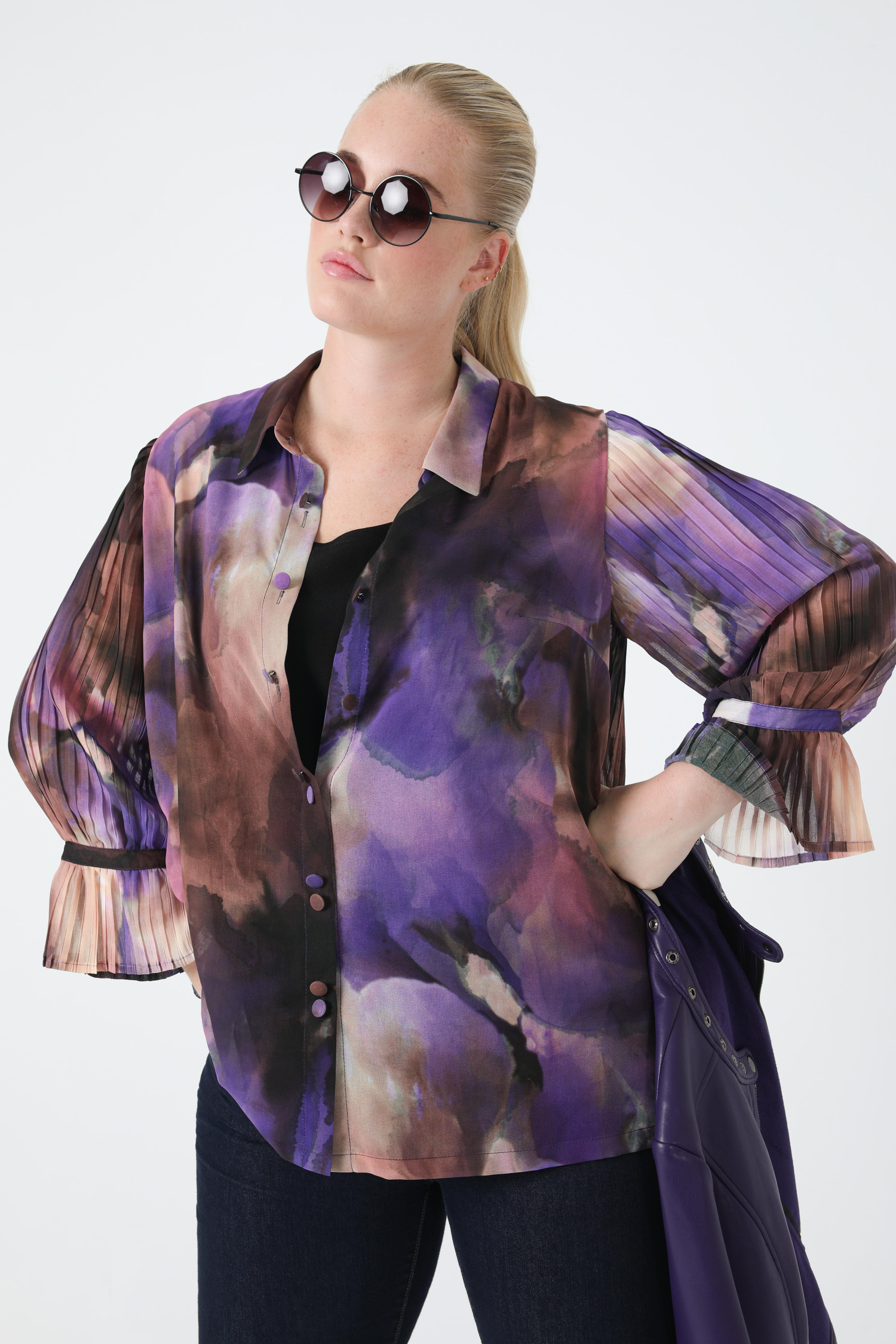 Printed veil shirt with pleated sleeves in oeko-tex fabric (shipping October 15/20)