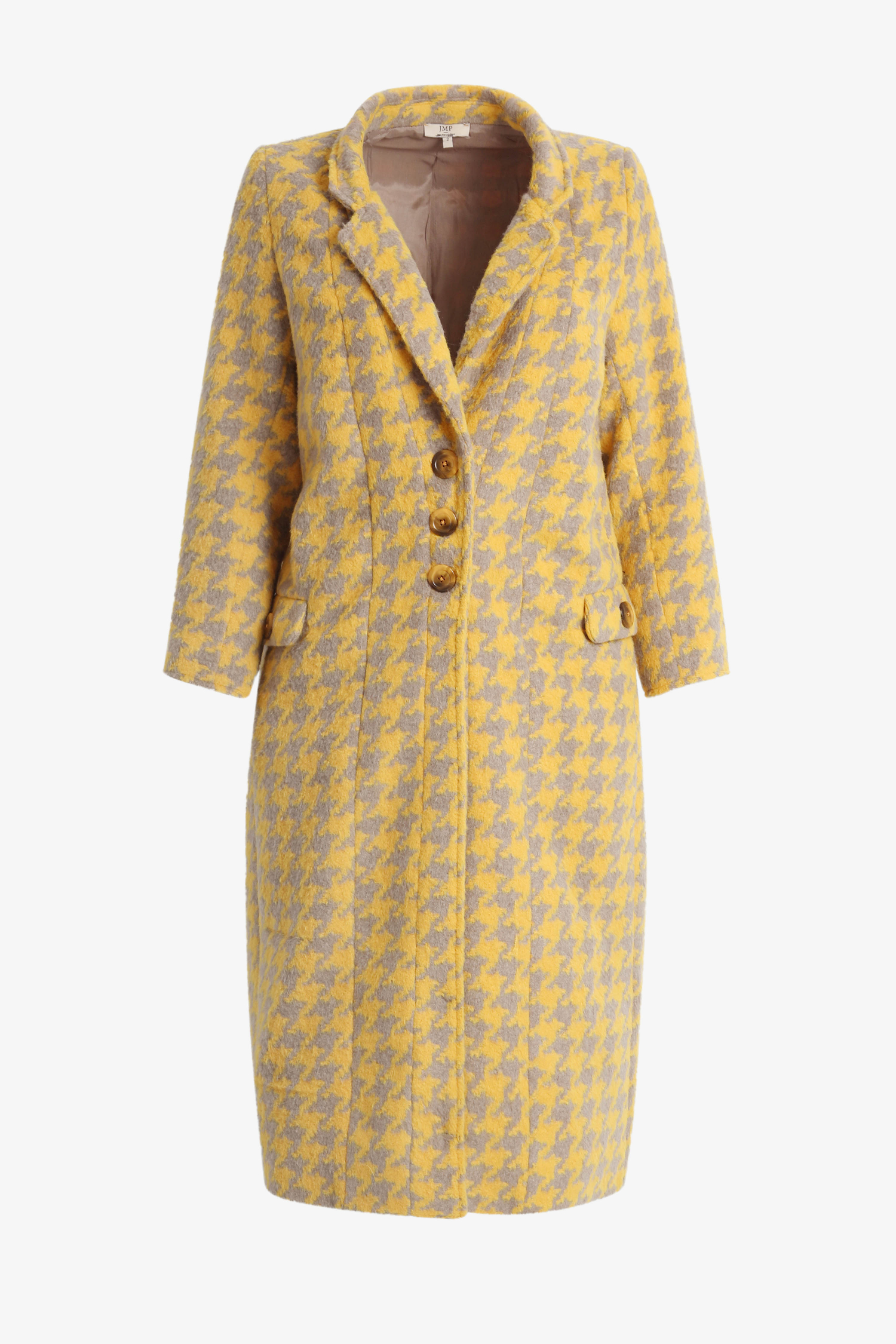 Long straight houndstooth coat