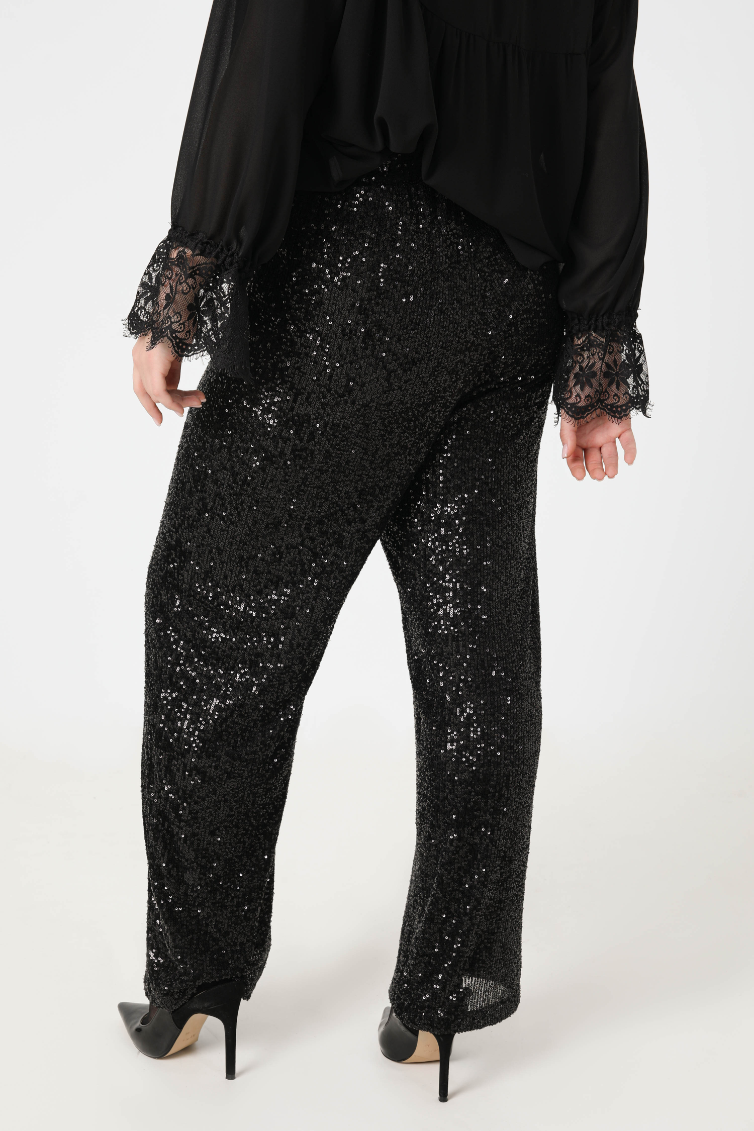 Sequined mesh lined pants