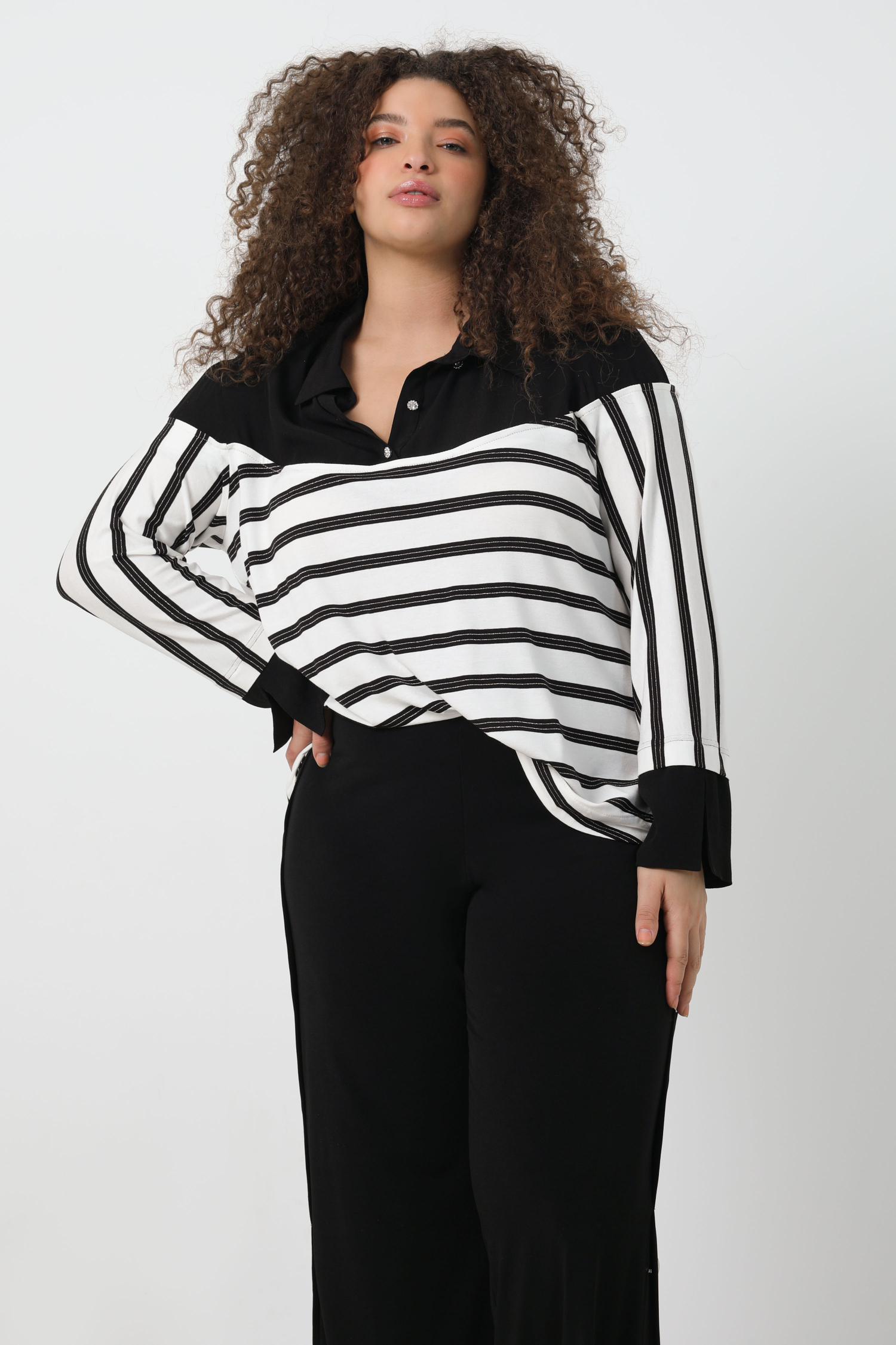 Tshirt en maille rayé avec lurex et crêpe 