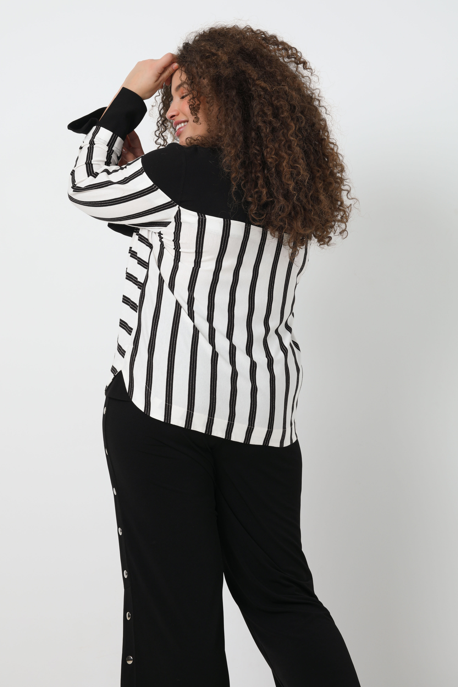 Tshirt en maille rayé avec lurex et crêpe 