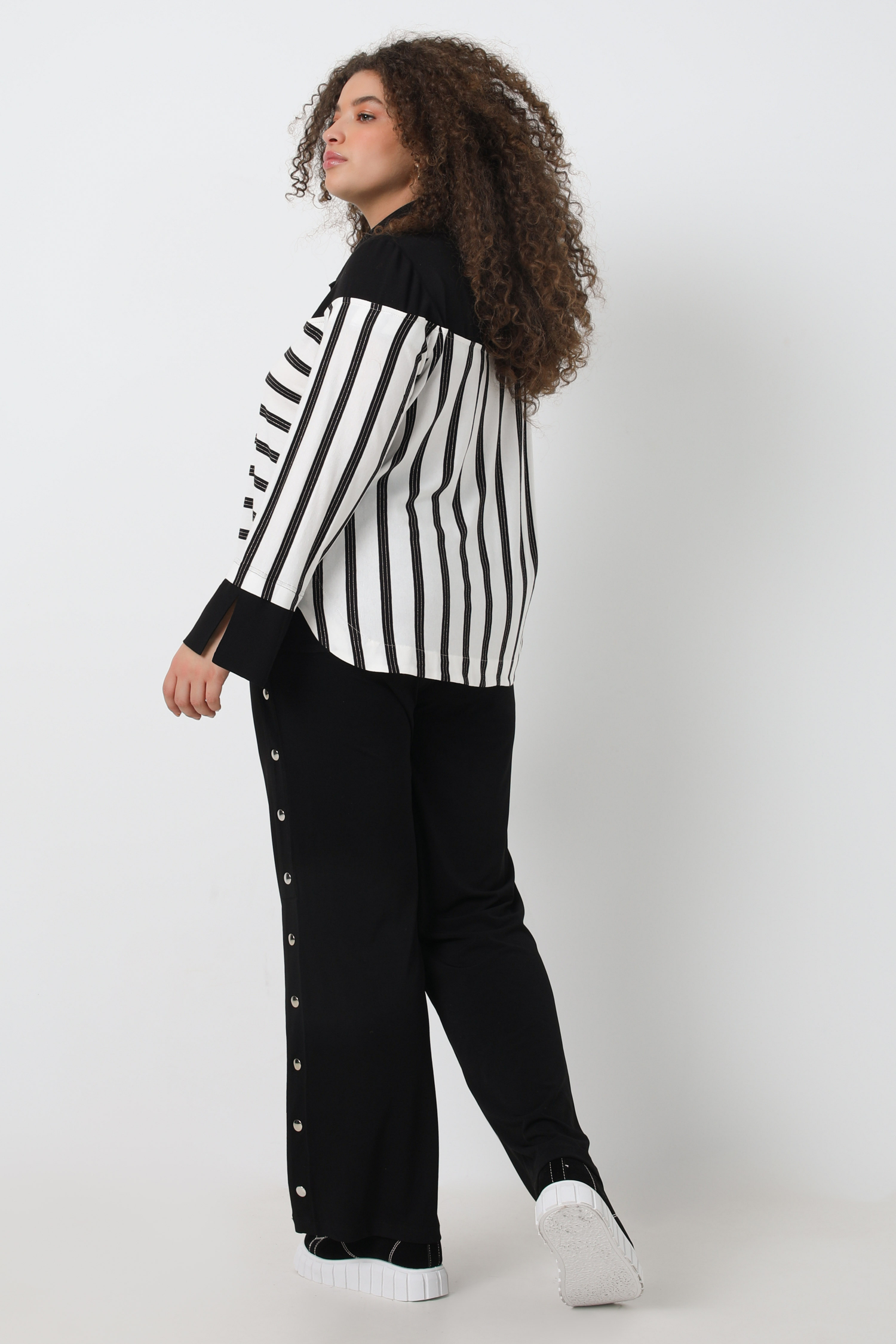 Tshirt en maille rayé avec lurex et crêpe 