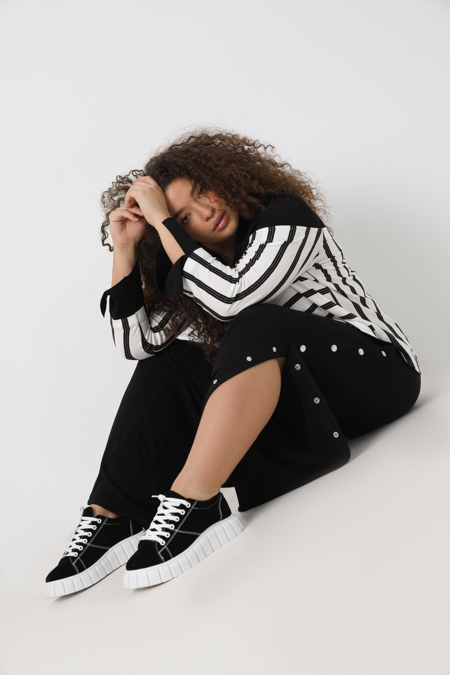 Tshirt en maille rayé avec lurex et crêpe 