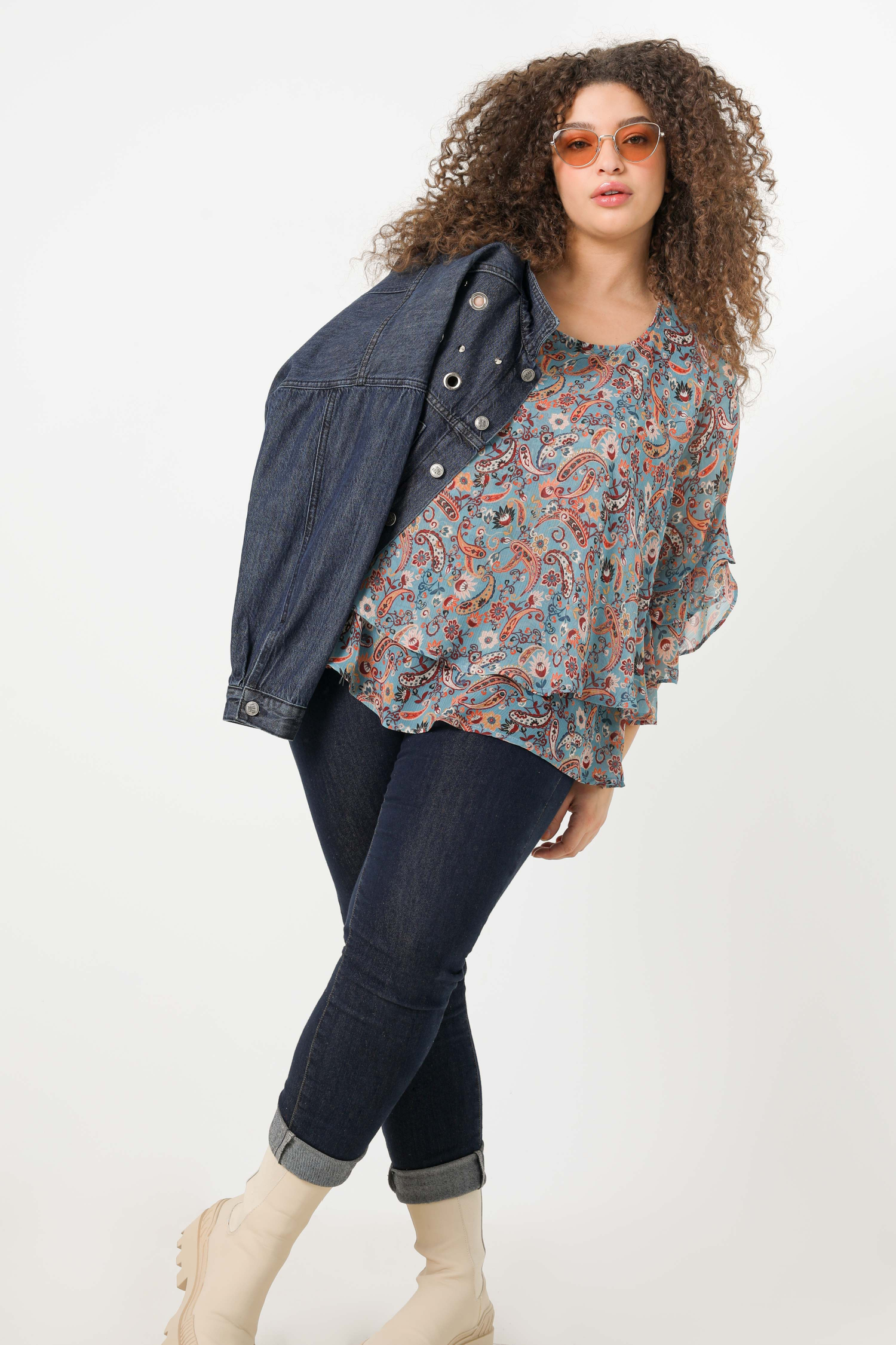 Layered blouse in paisley-print voile