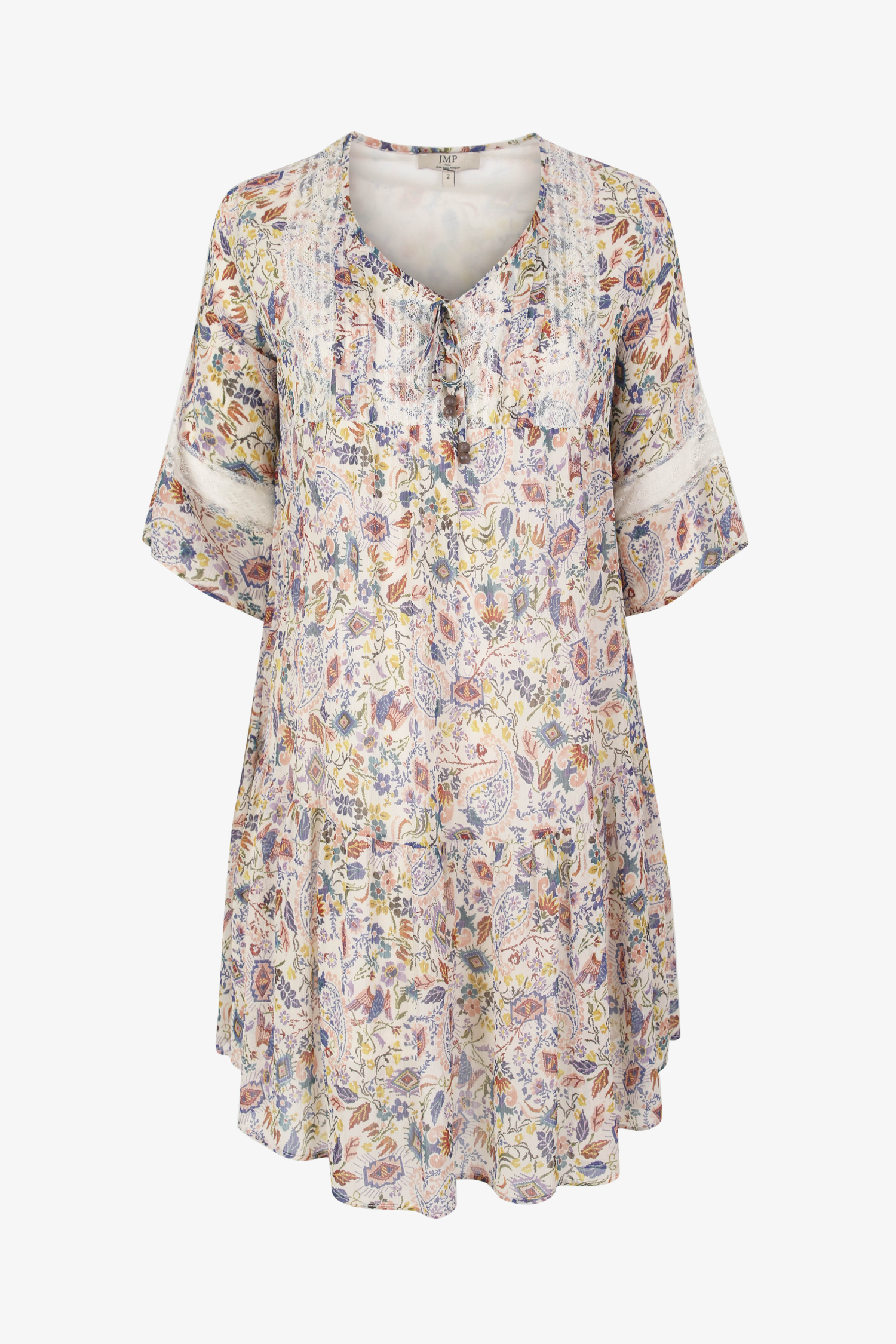 Mid-length dress in printed veil (shipping February 15/20)
