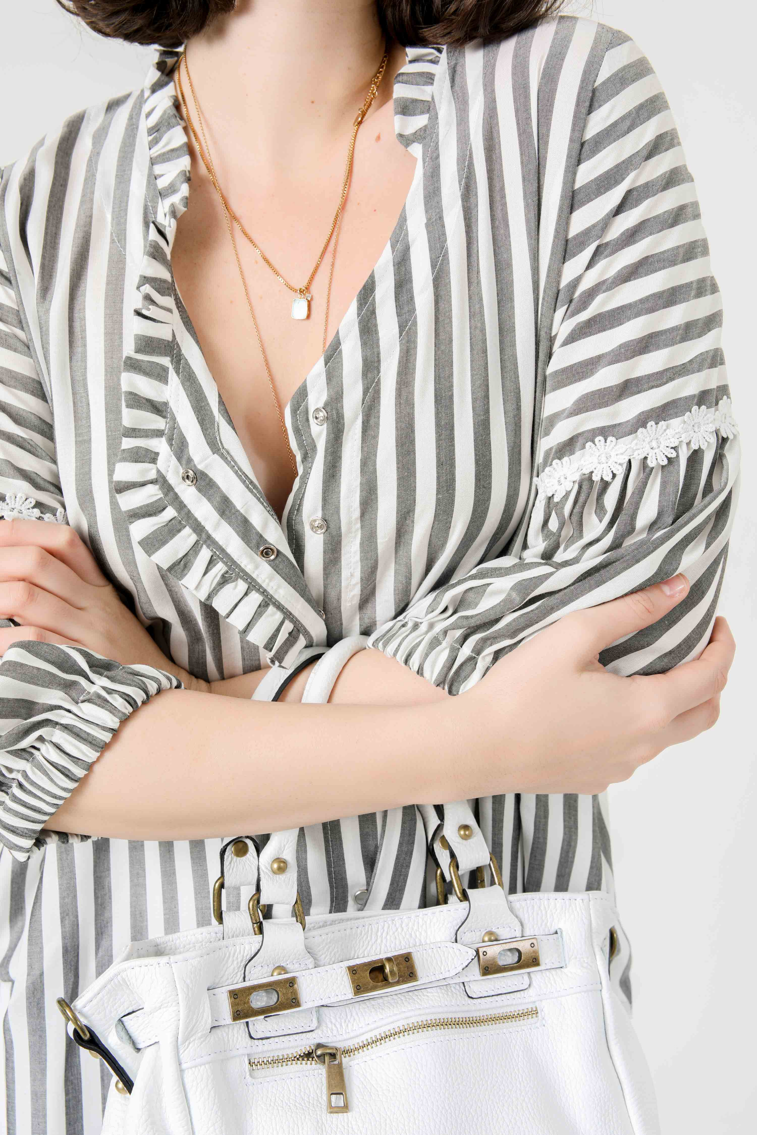 Striped shirt with pearly snap