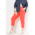 Plain stretch cropped trousers with cutout