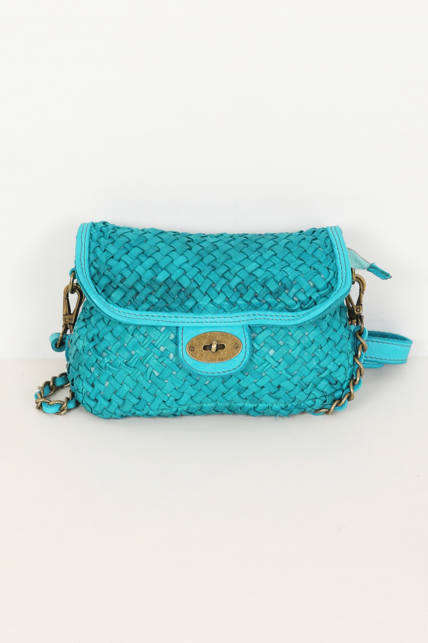 Small braided leather bag with flap