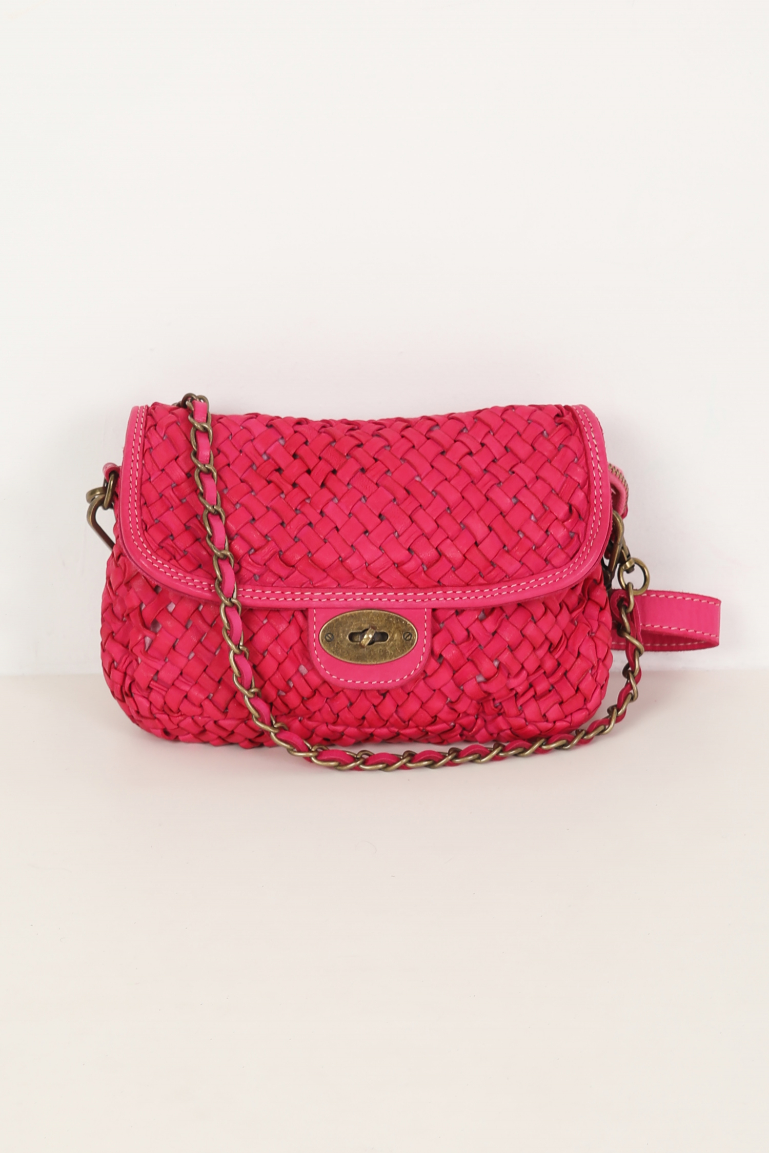 Small braided leather bag with flap