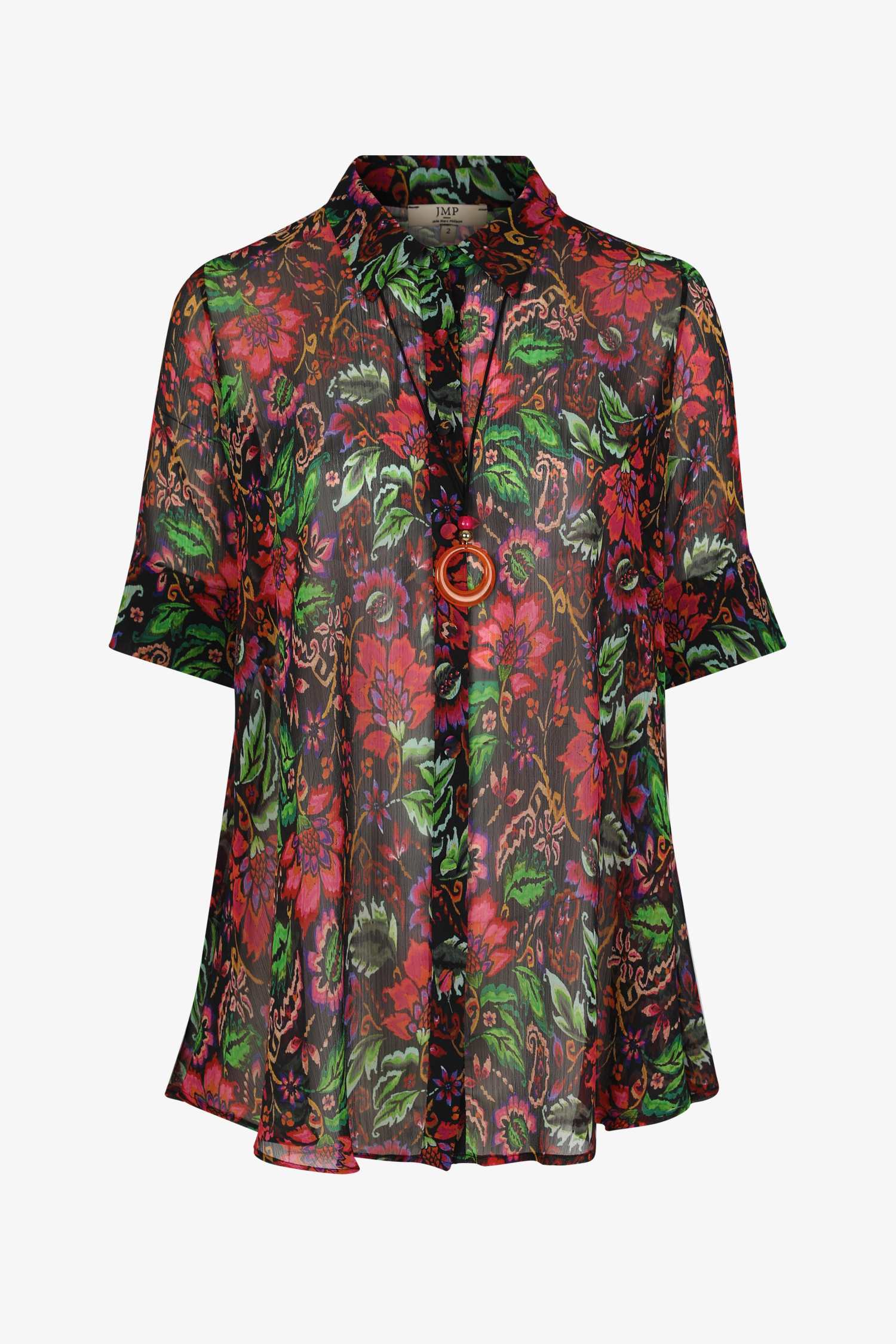 A-line floral print voile shirt