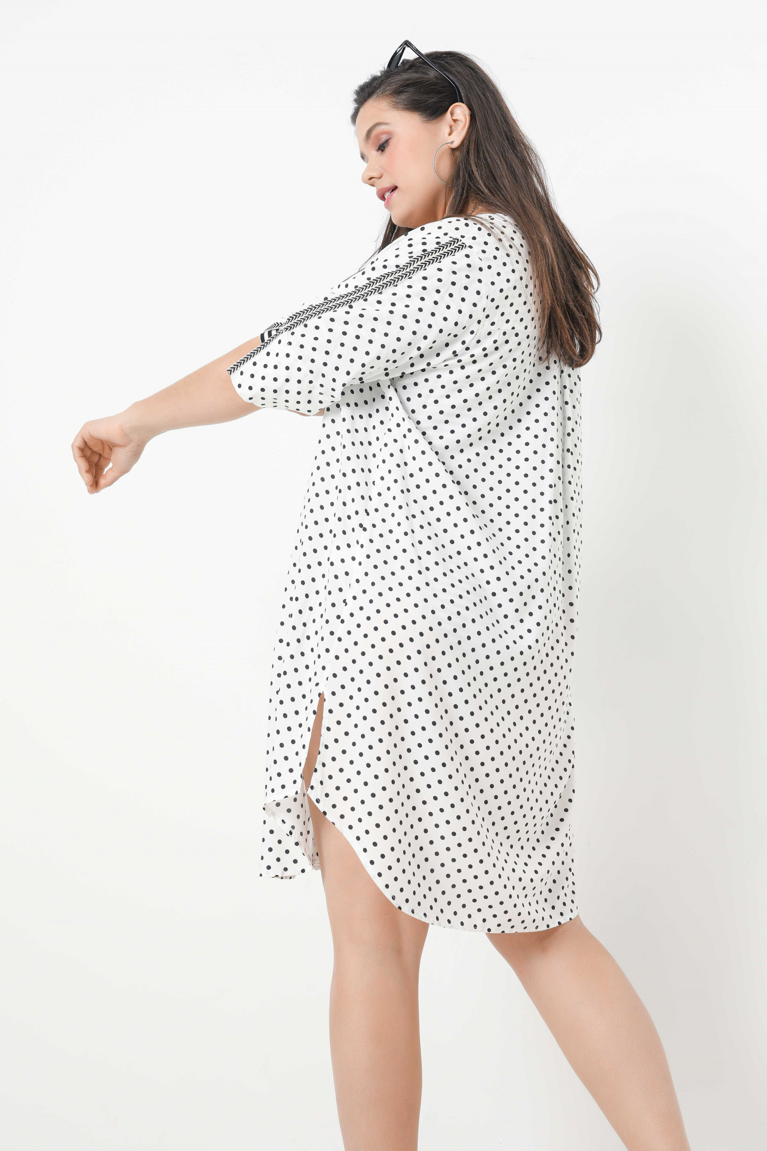 Polka dot shirt dress with braid