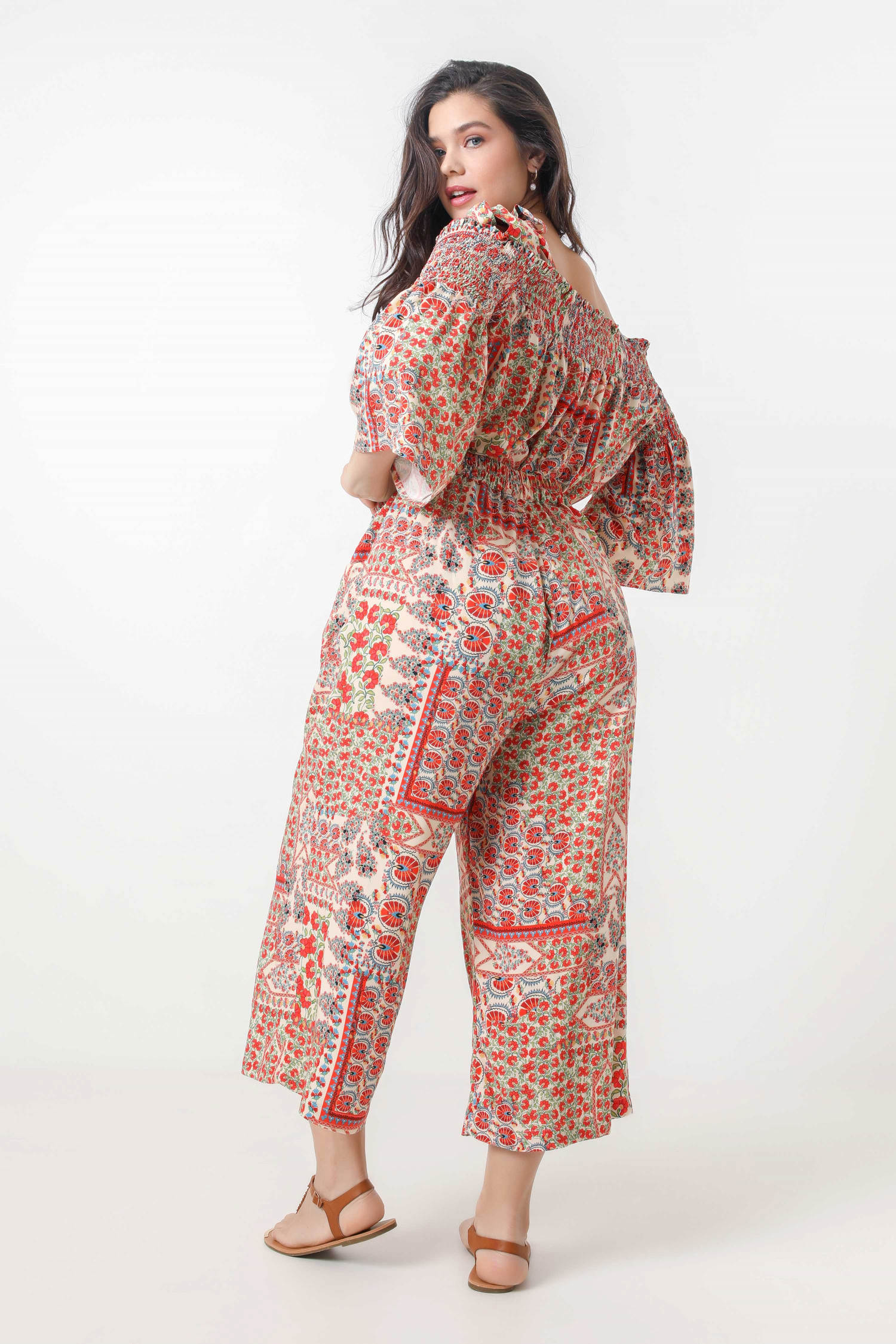 Flowing 7/8 trousers printed in eco-responsible material