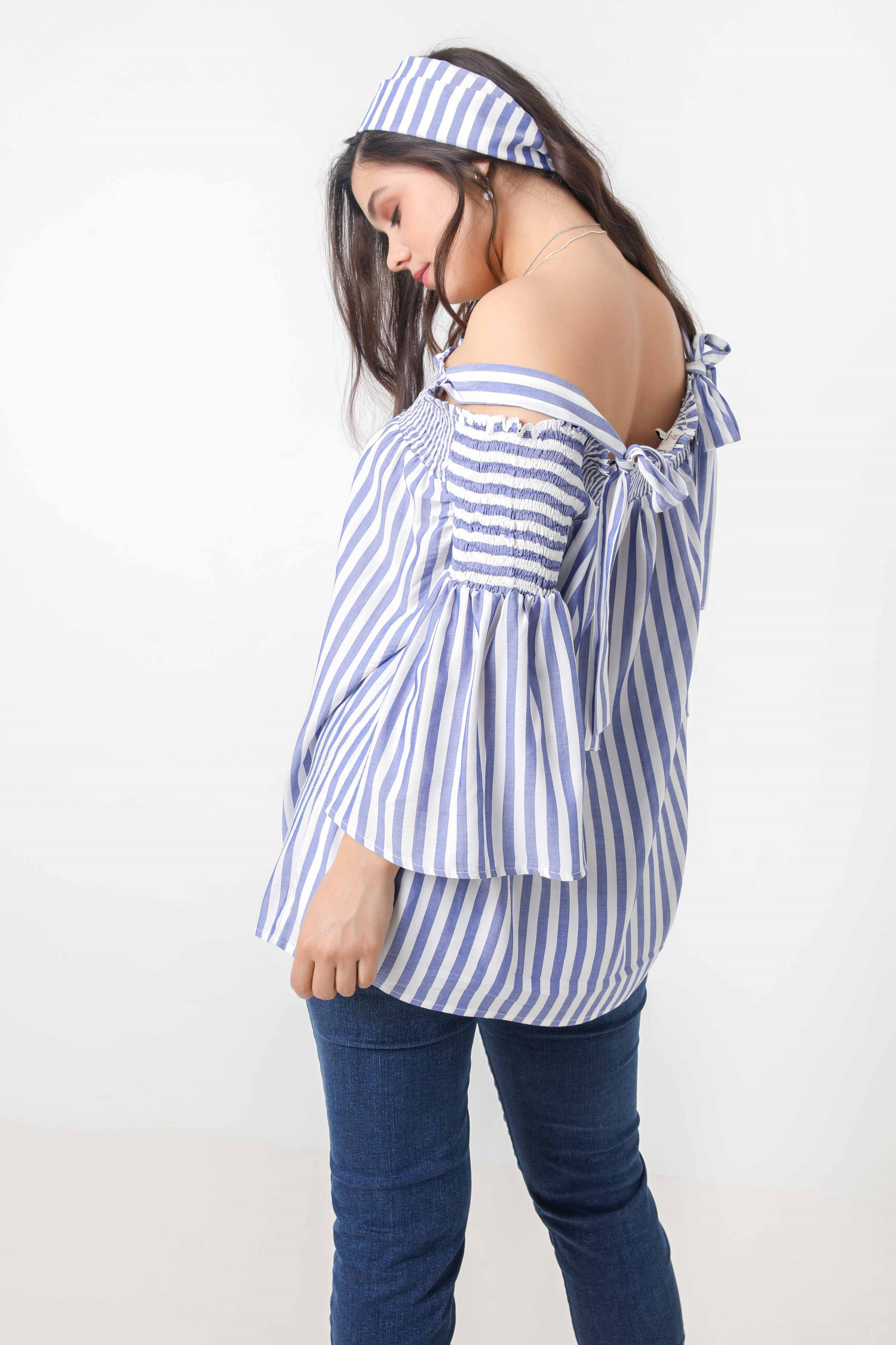 striped top with smocked straps