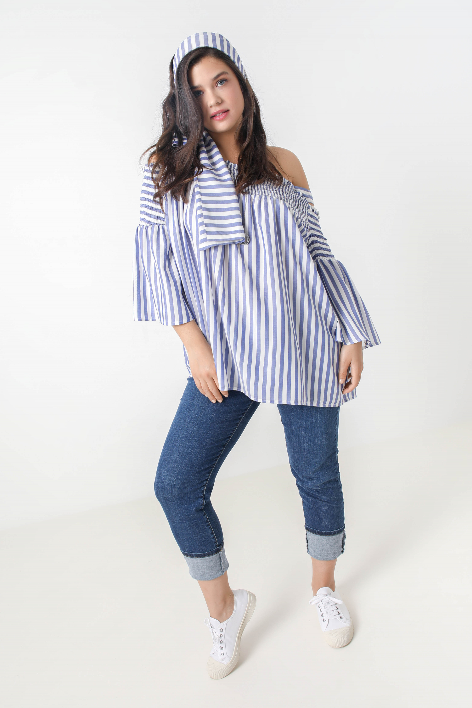 striped top with smocked straps