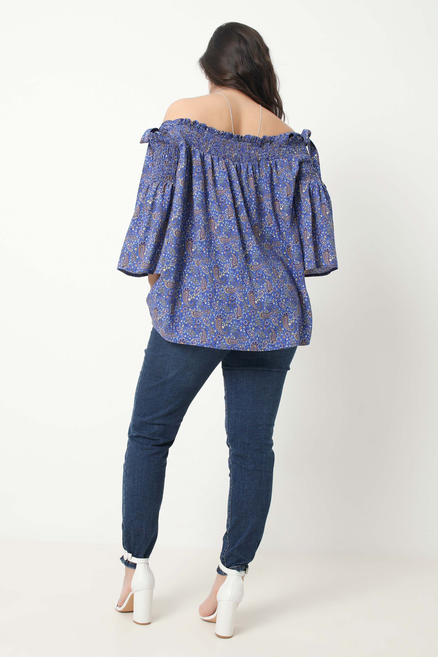 printed top with smocked straps