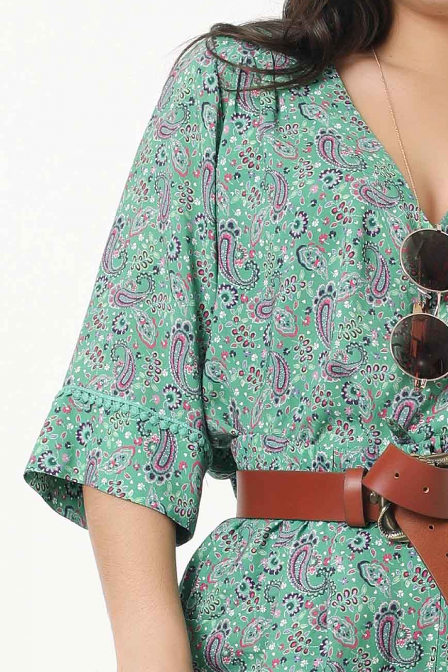 V-neck printed blouse in eco-responsible material