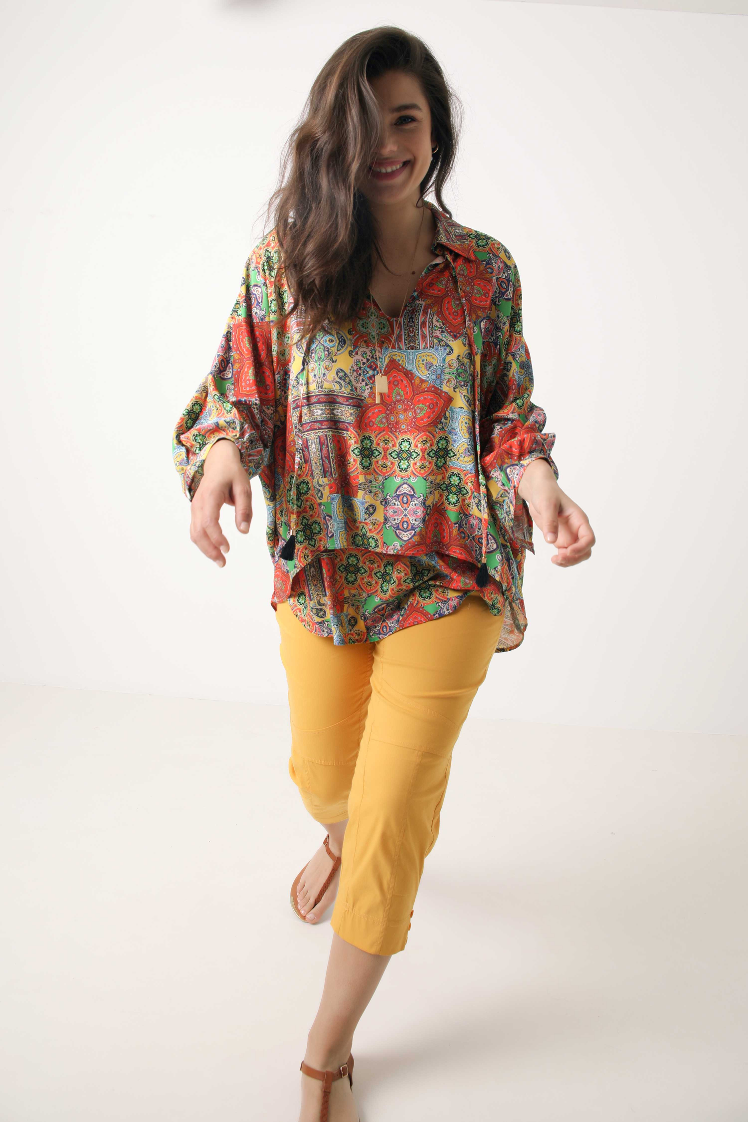 Eco-responsible printed overlay blouse