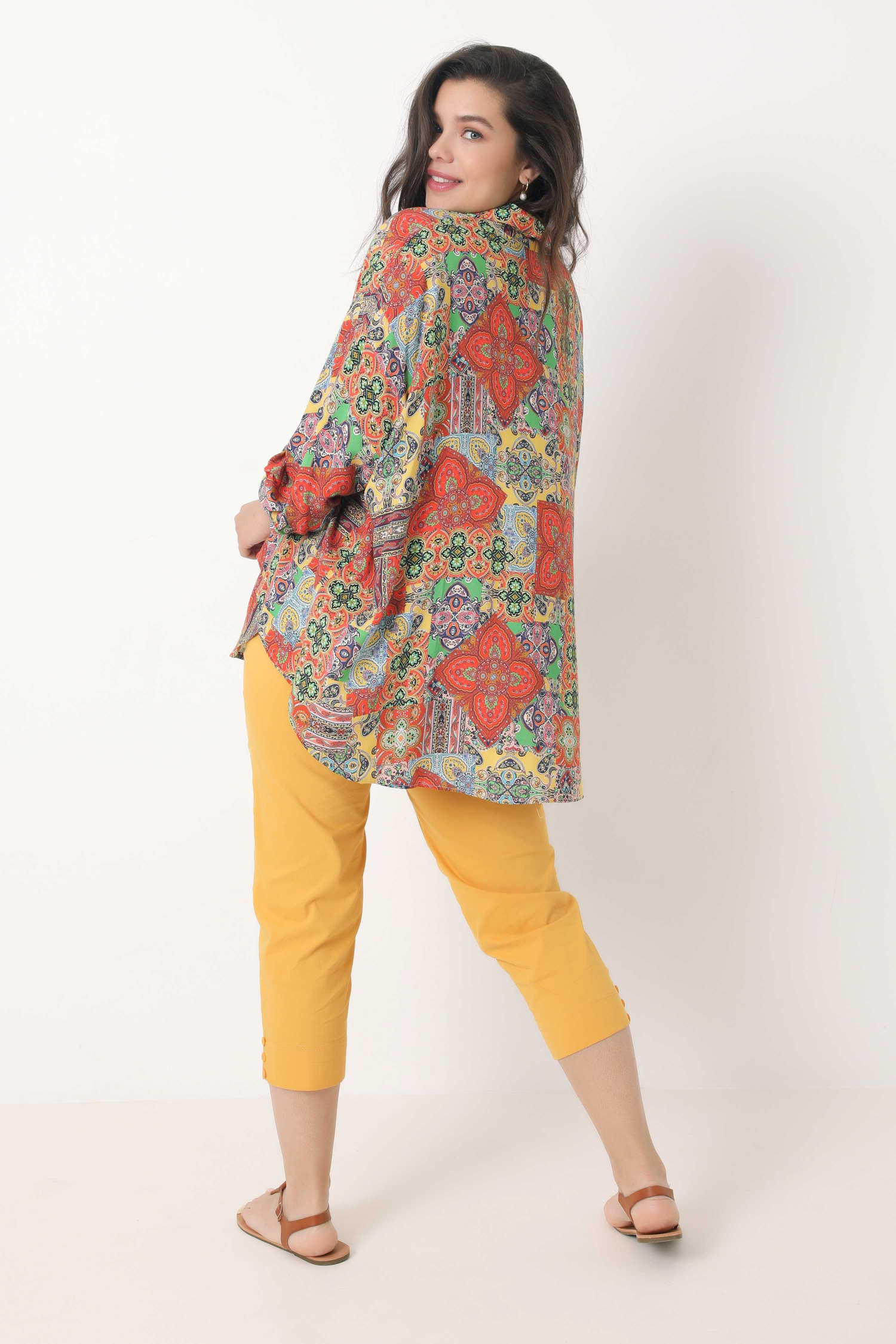 Eco-responsible printed overlay blouse