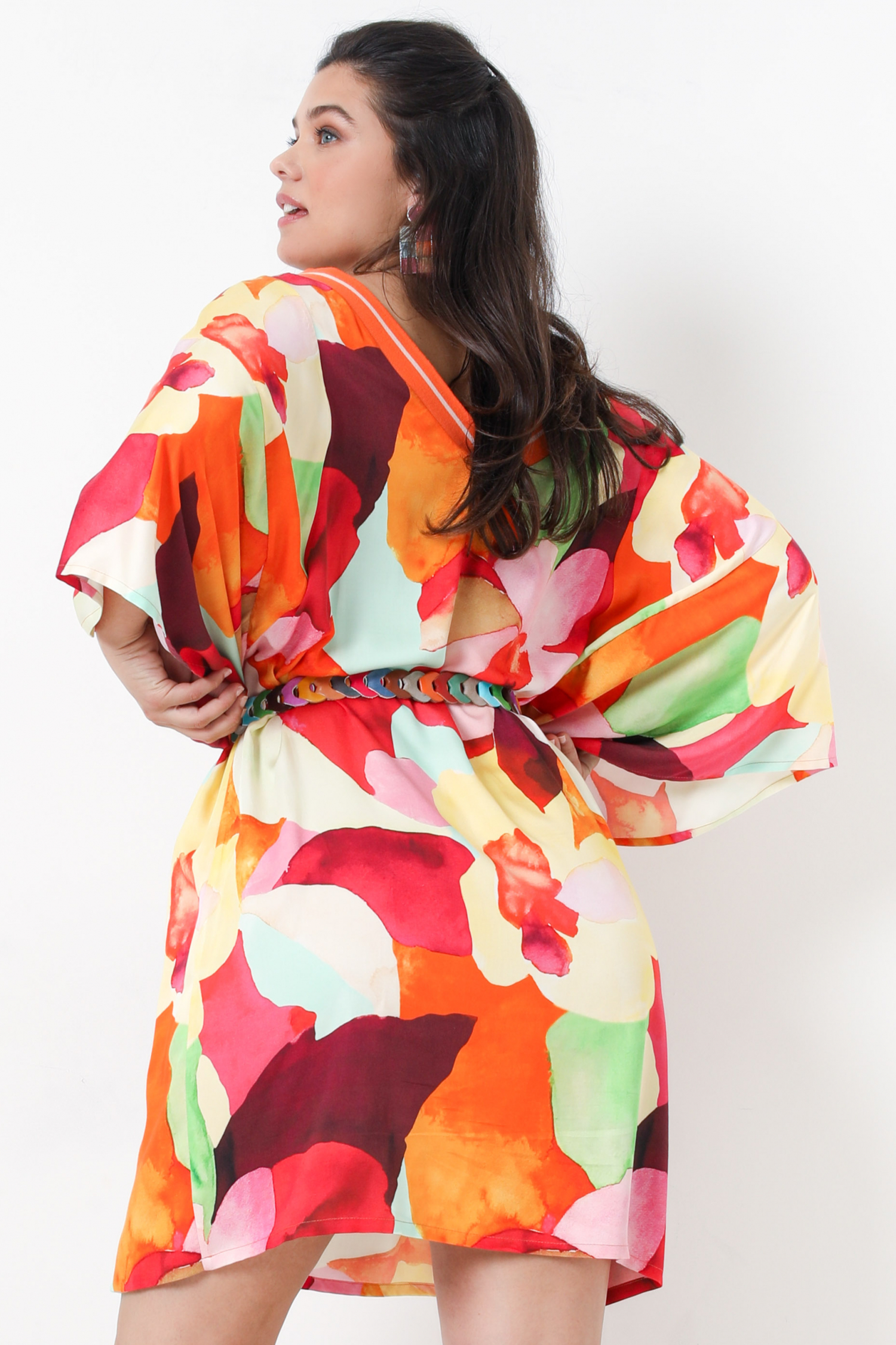 Eco-responsible printed kimono-effect dress (expedition 10/15 May)