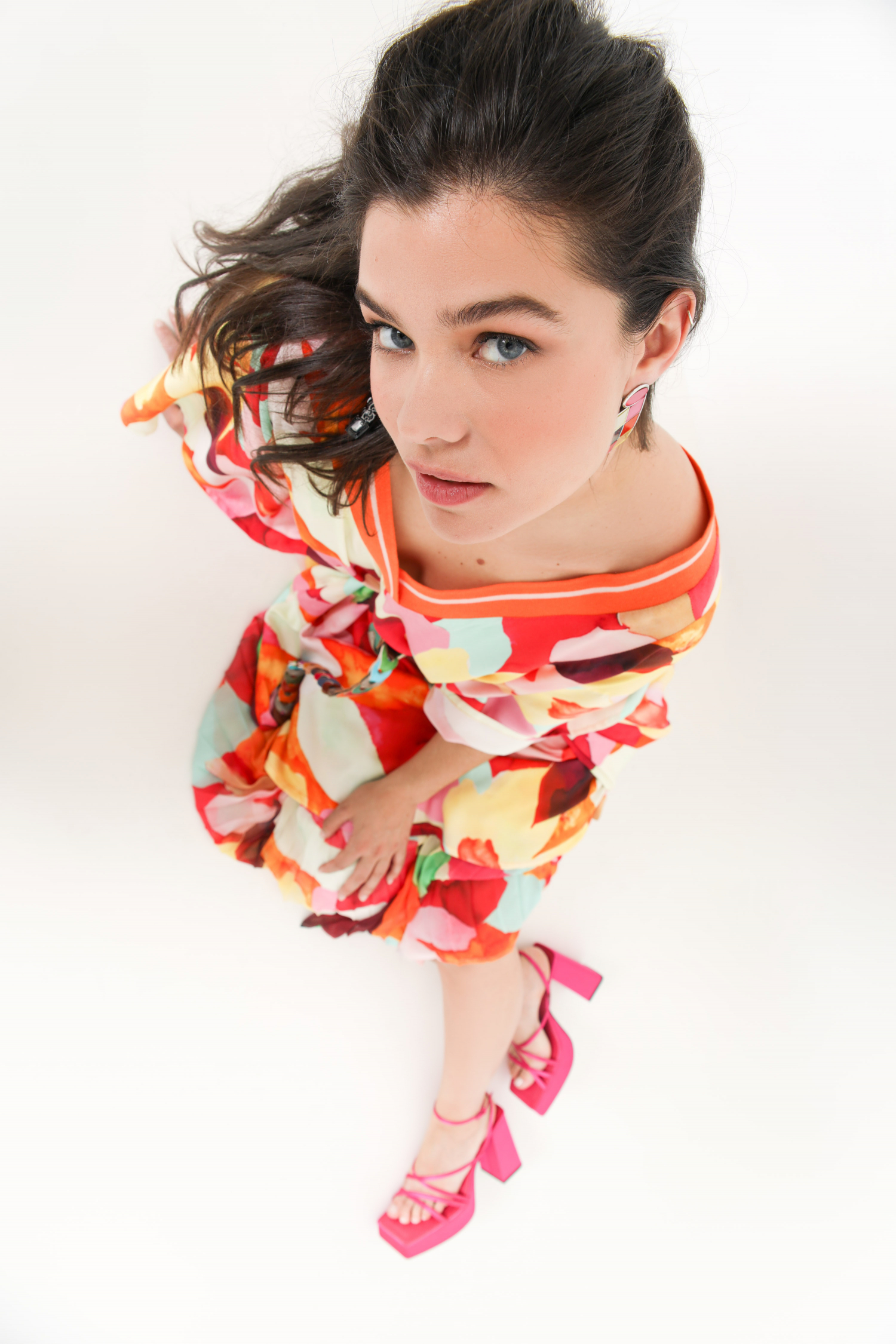 Eco-responsible printed kimono-effect dress