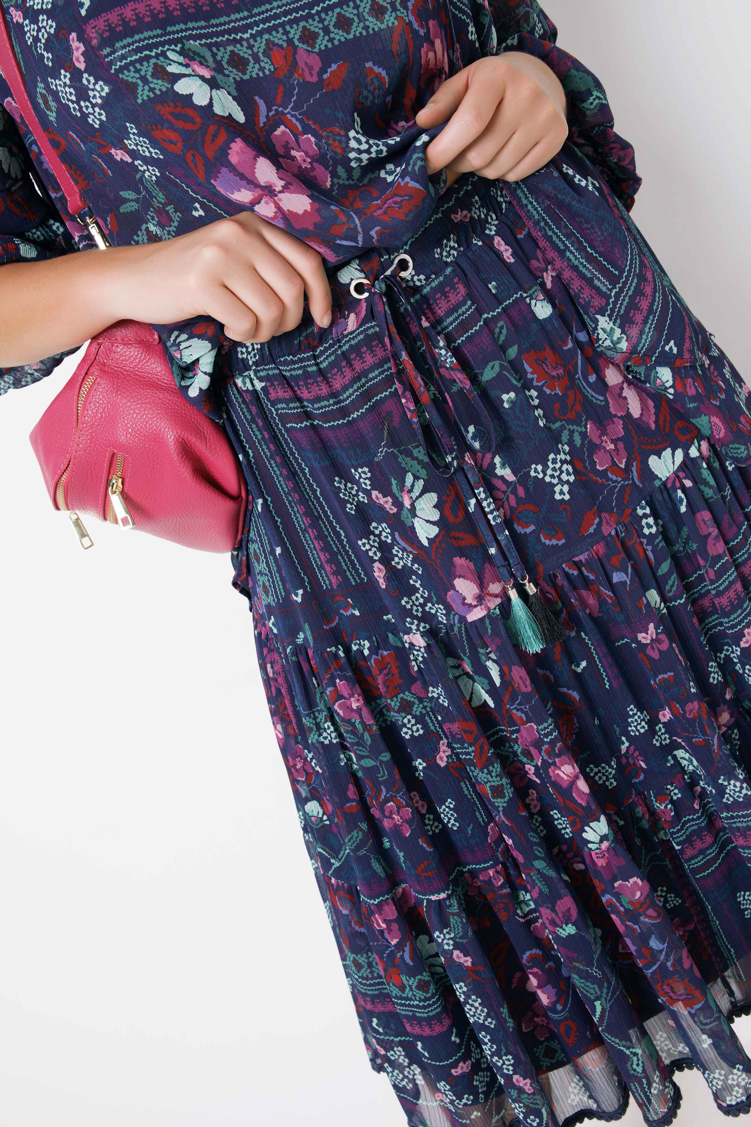 Skirt with flounce in printed voile (expedition March 20/25)