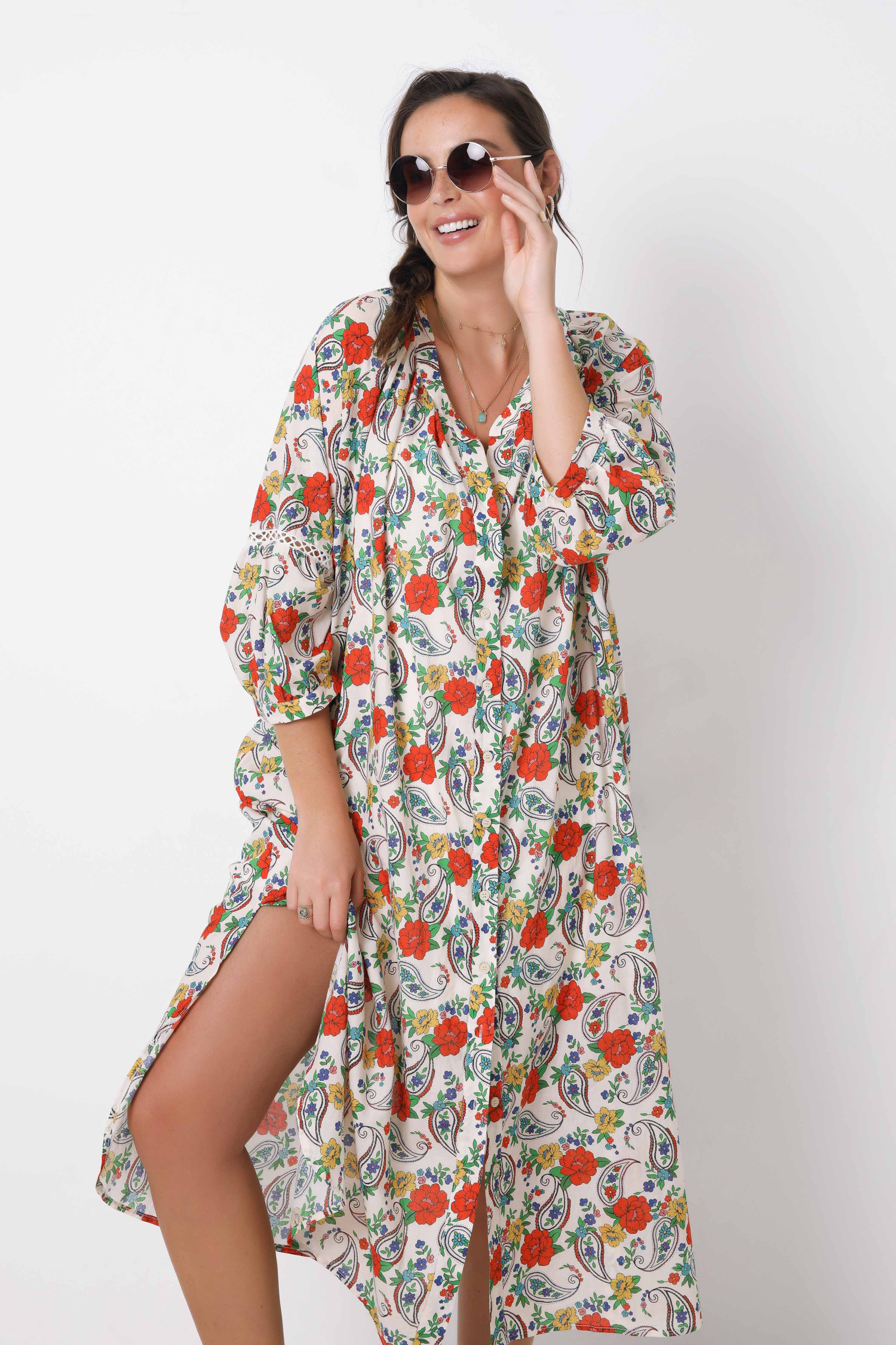 long buttoned dress in print