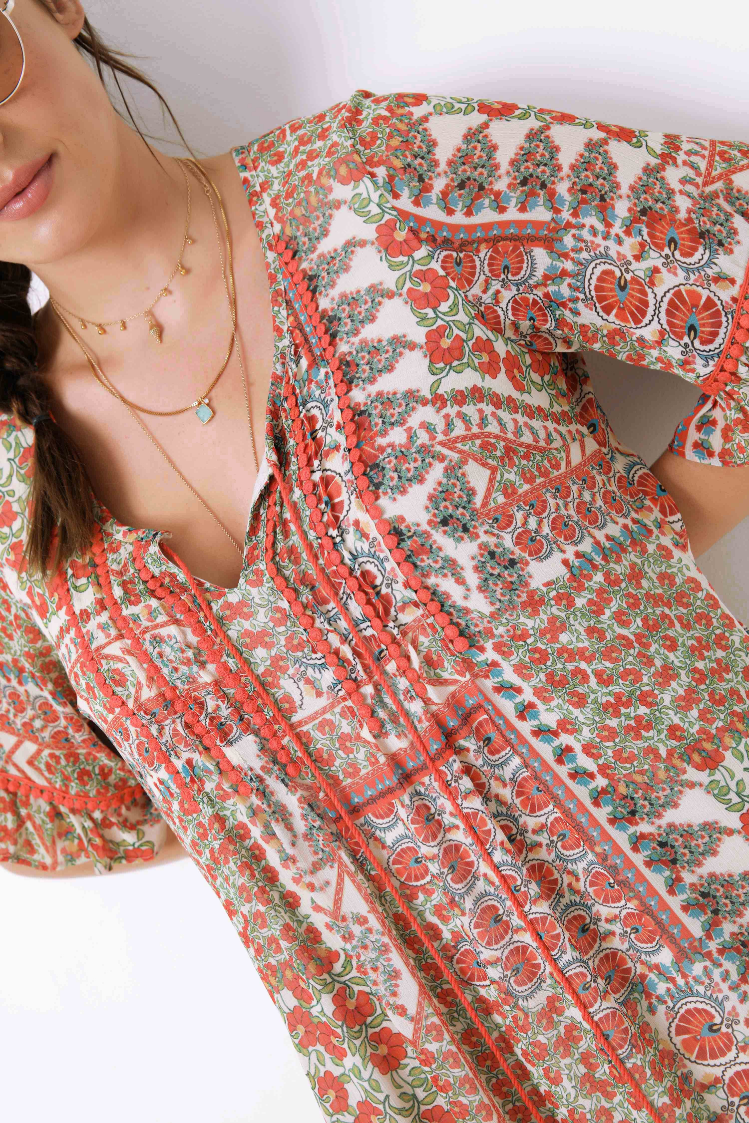 printed voile midi dress