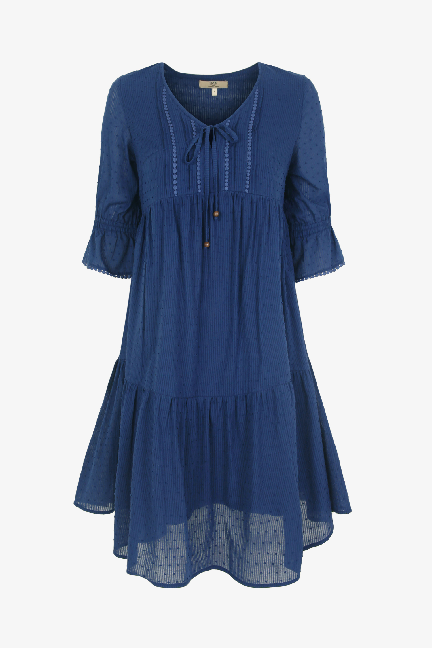 Robe mi-longue en plumetis avec un galon